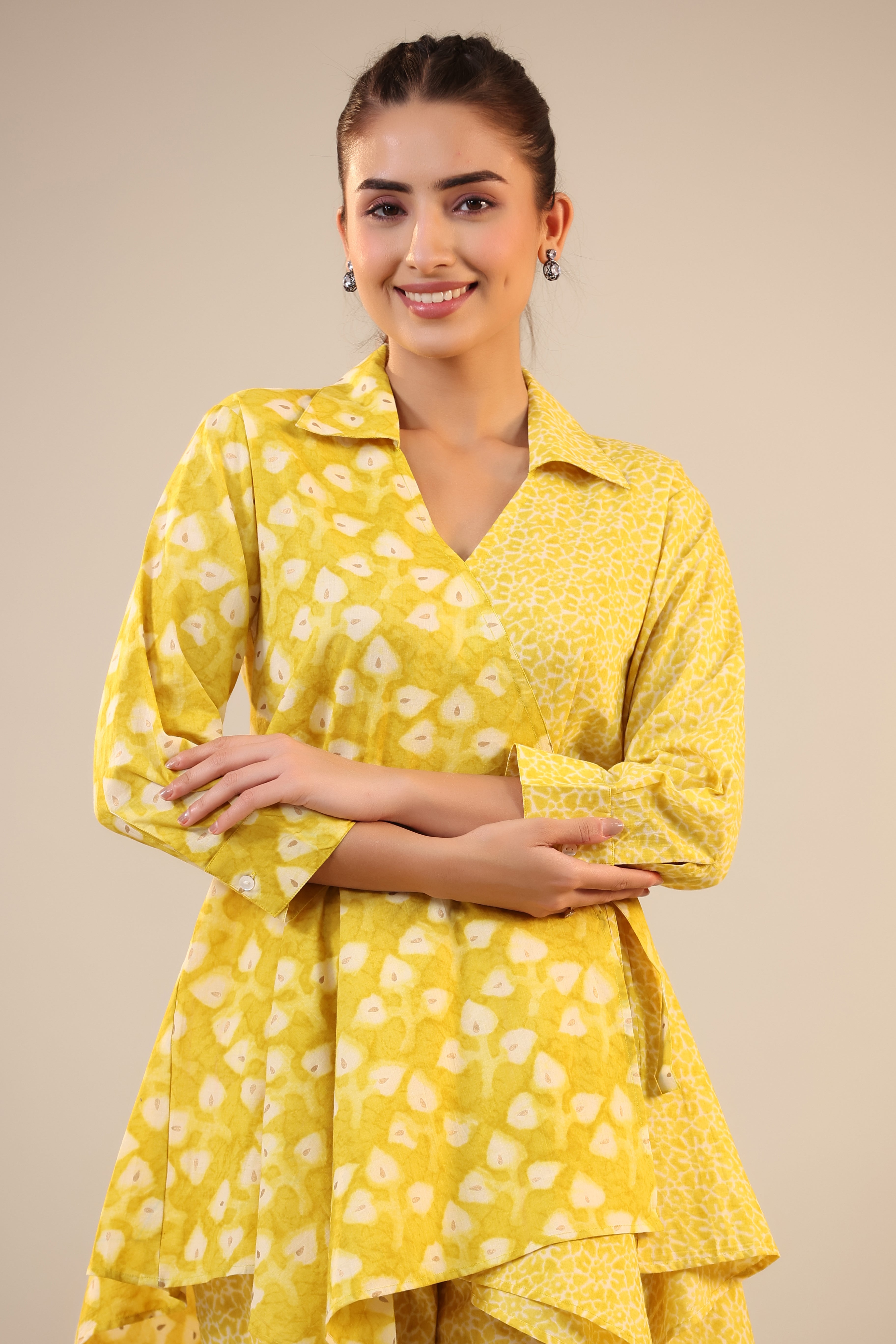 Yellow Batik Knot Cotton Co-ord Set