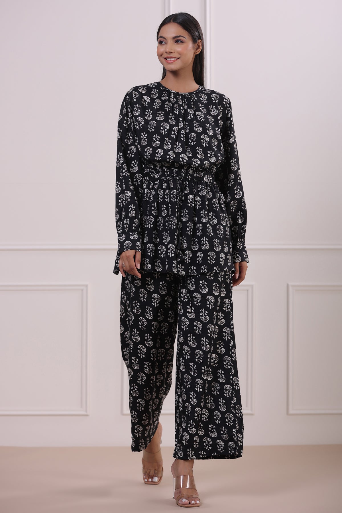 Dice Black Russian Silk Co-ord Set