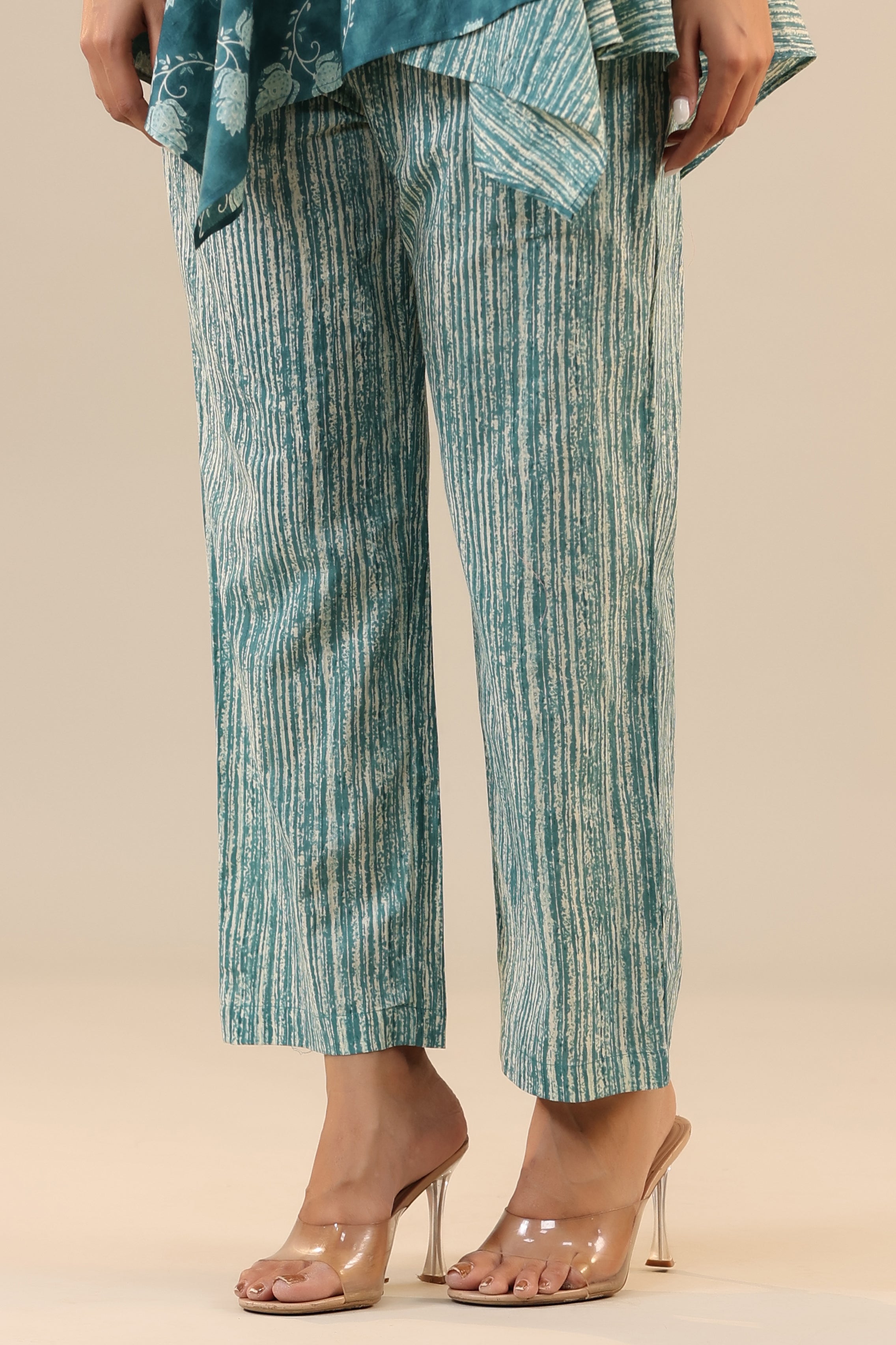 Stripes with Florals on Teal Knot Cotton Loungewear Set