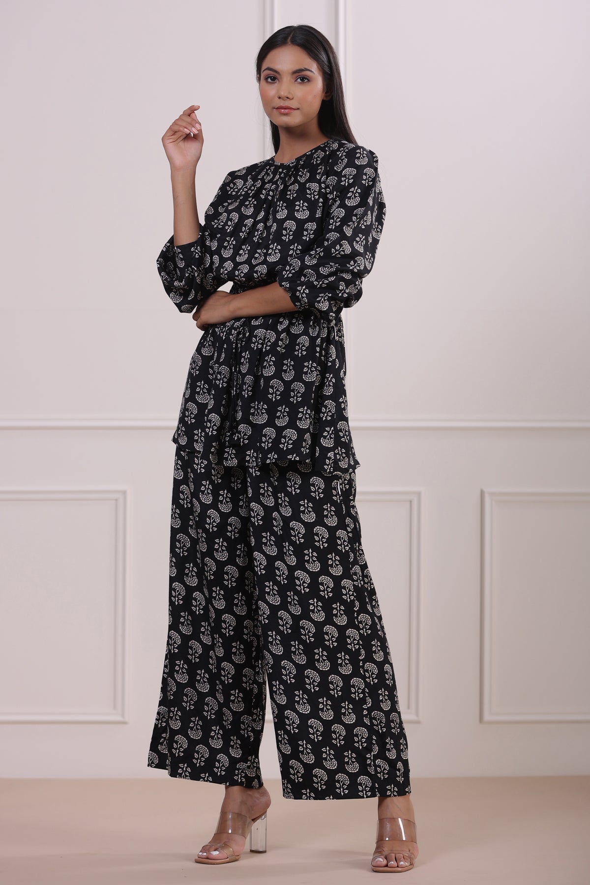 Dice Black Russian Silk Co-ord Set