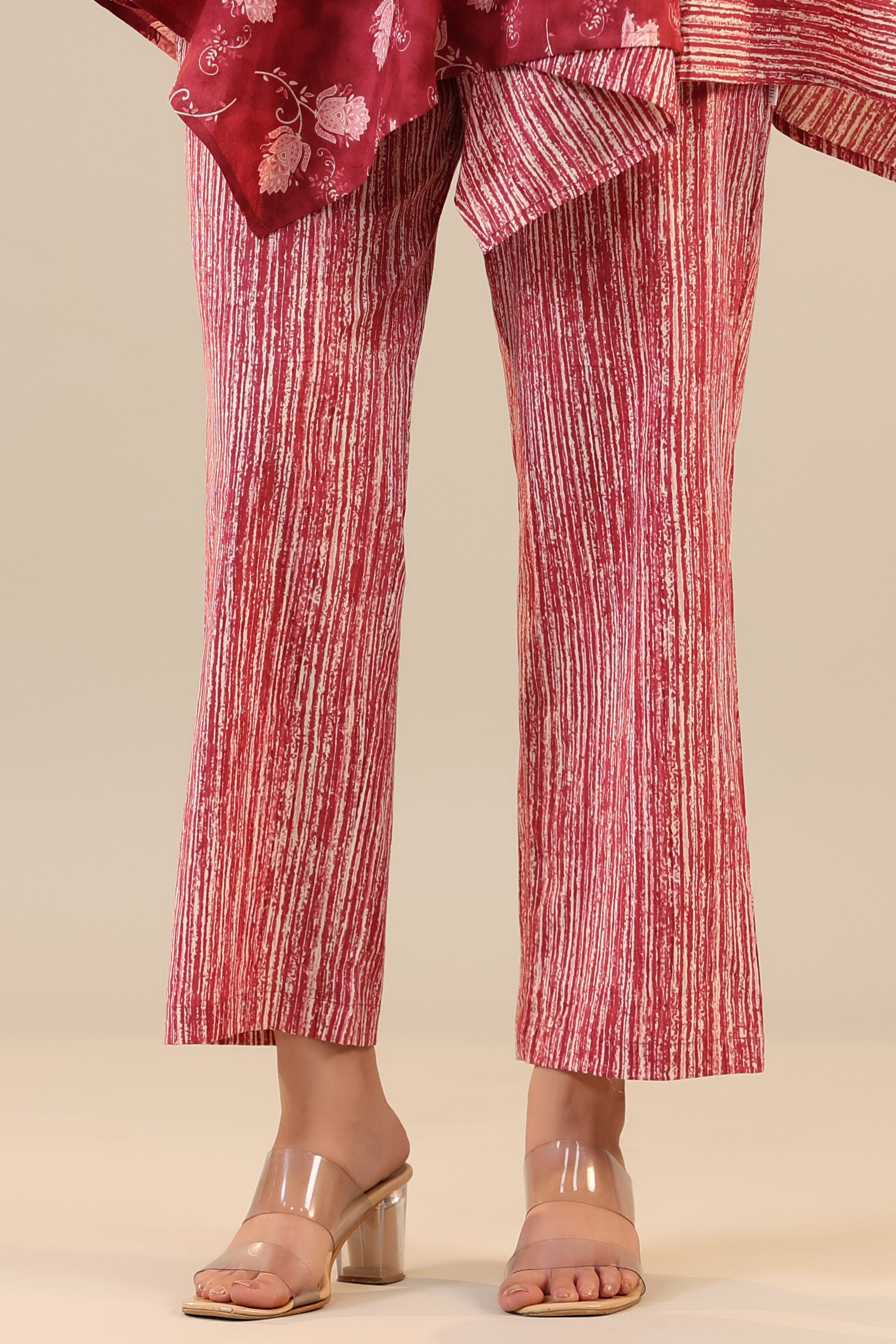 Stripes with Florals on Red Knot Cotton Co-ord Set