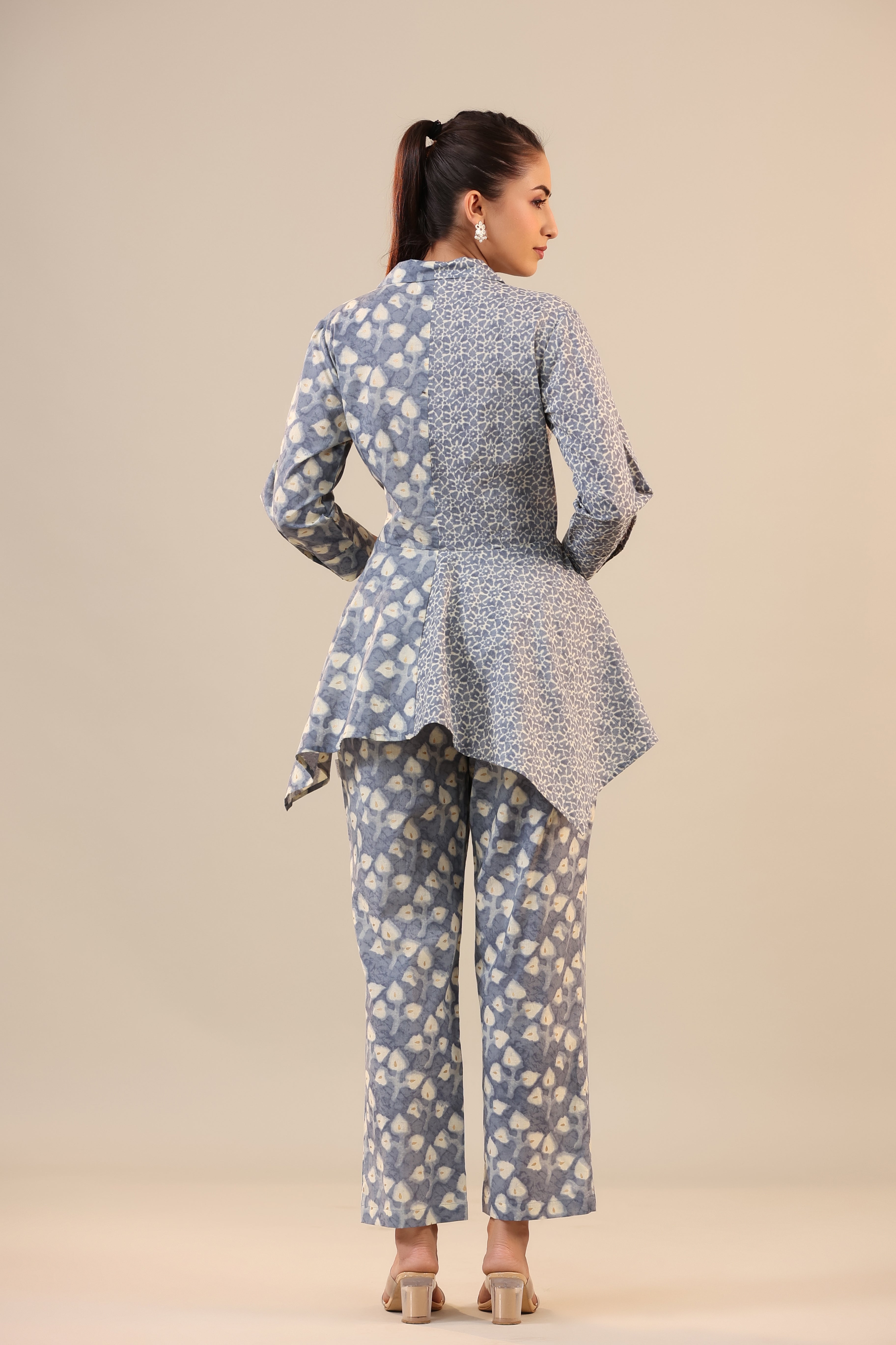 Light Blue Batik Knot Cotton Loungewear Set