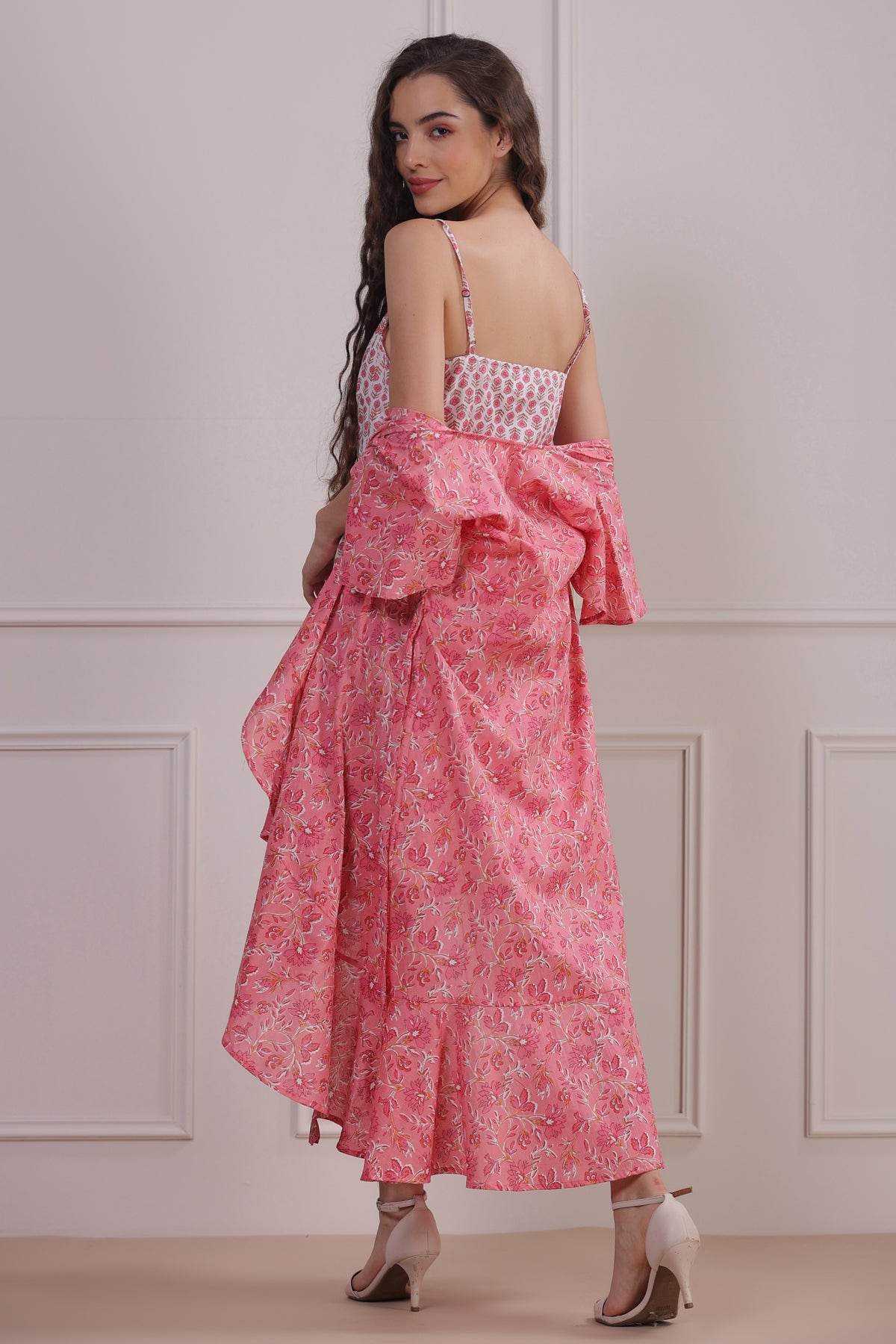 Rose Garden with White Slip Wrap-around Cotton Dress