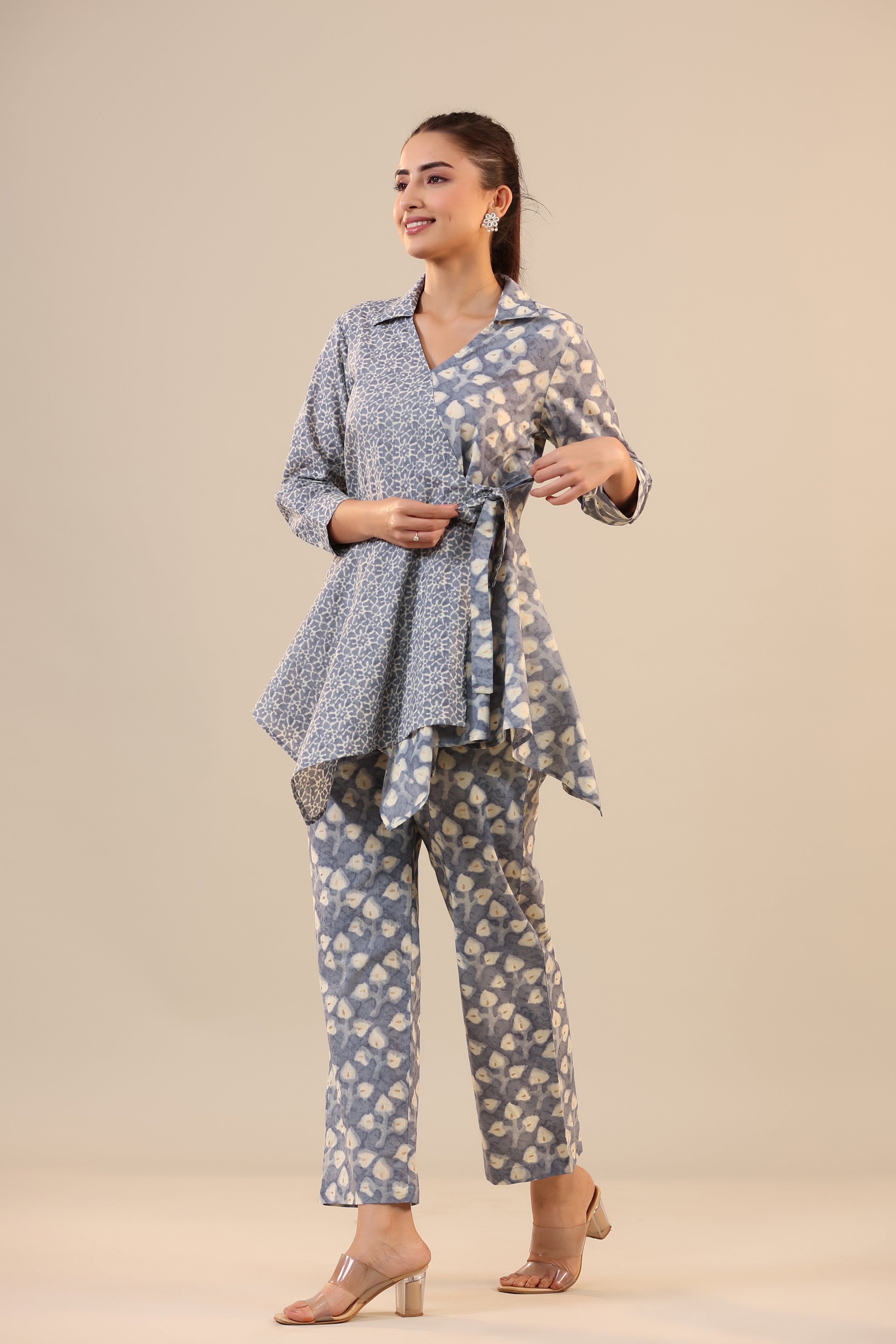 Light Blue Batik Knot Cotton Co-ord Set