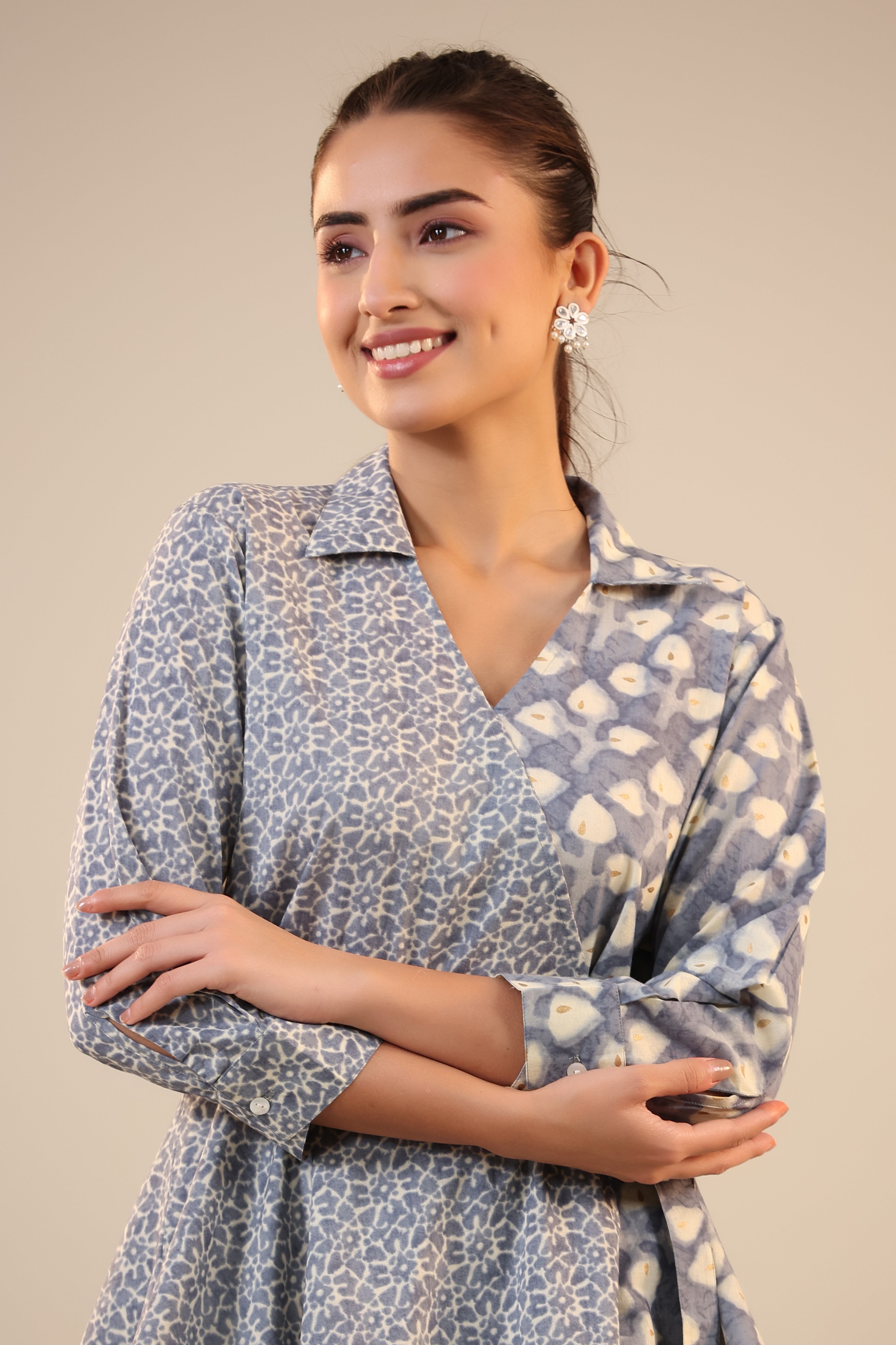 Light Blue Batik Knot Cotton Co-ord Set