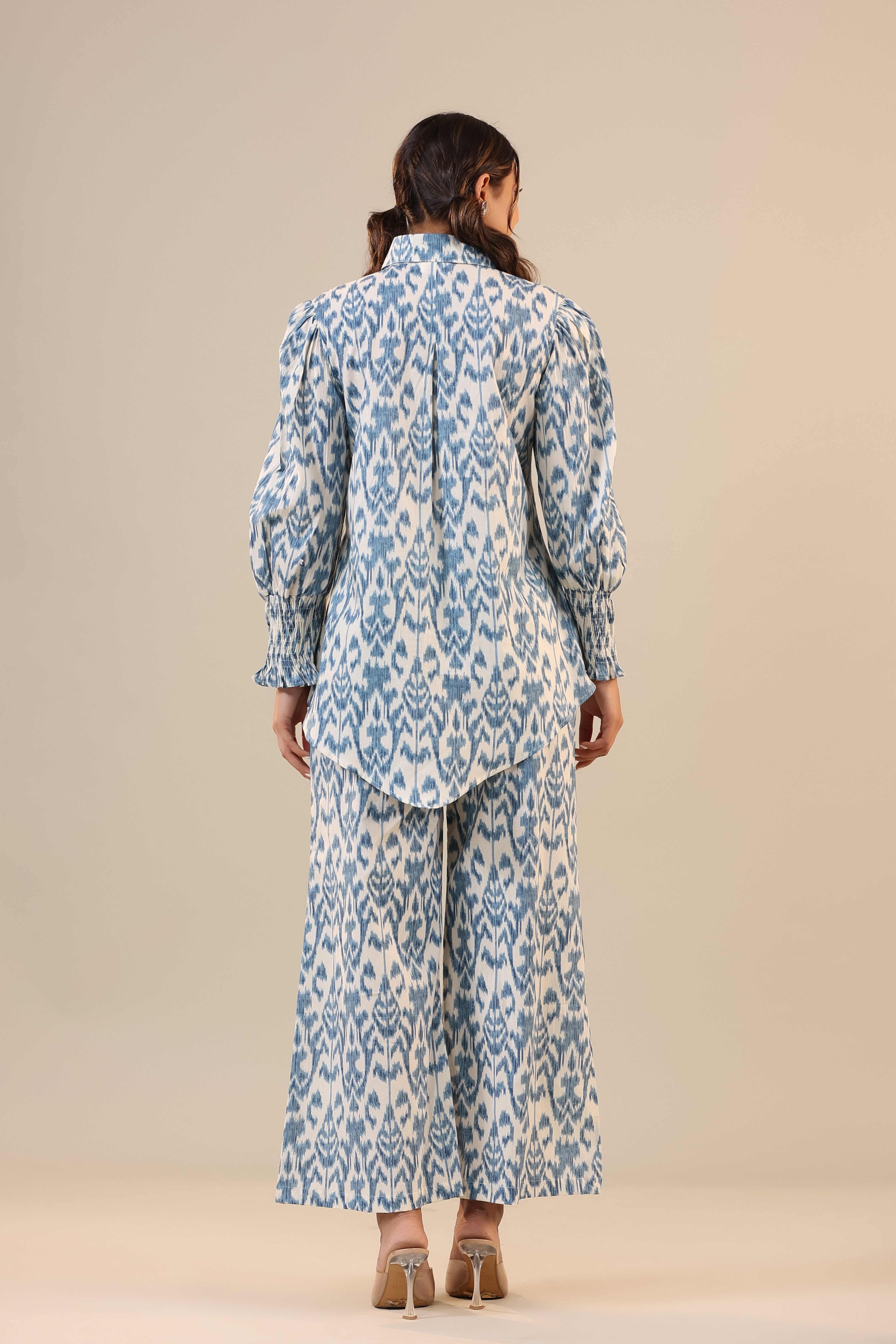 Ikat on Off White Cotton Collared Co-ord Set