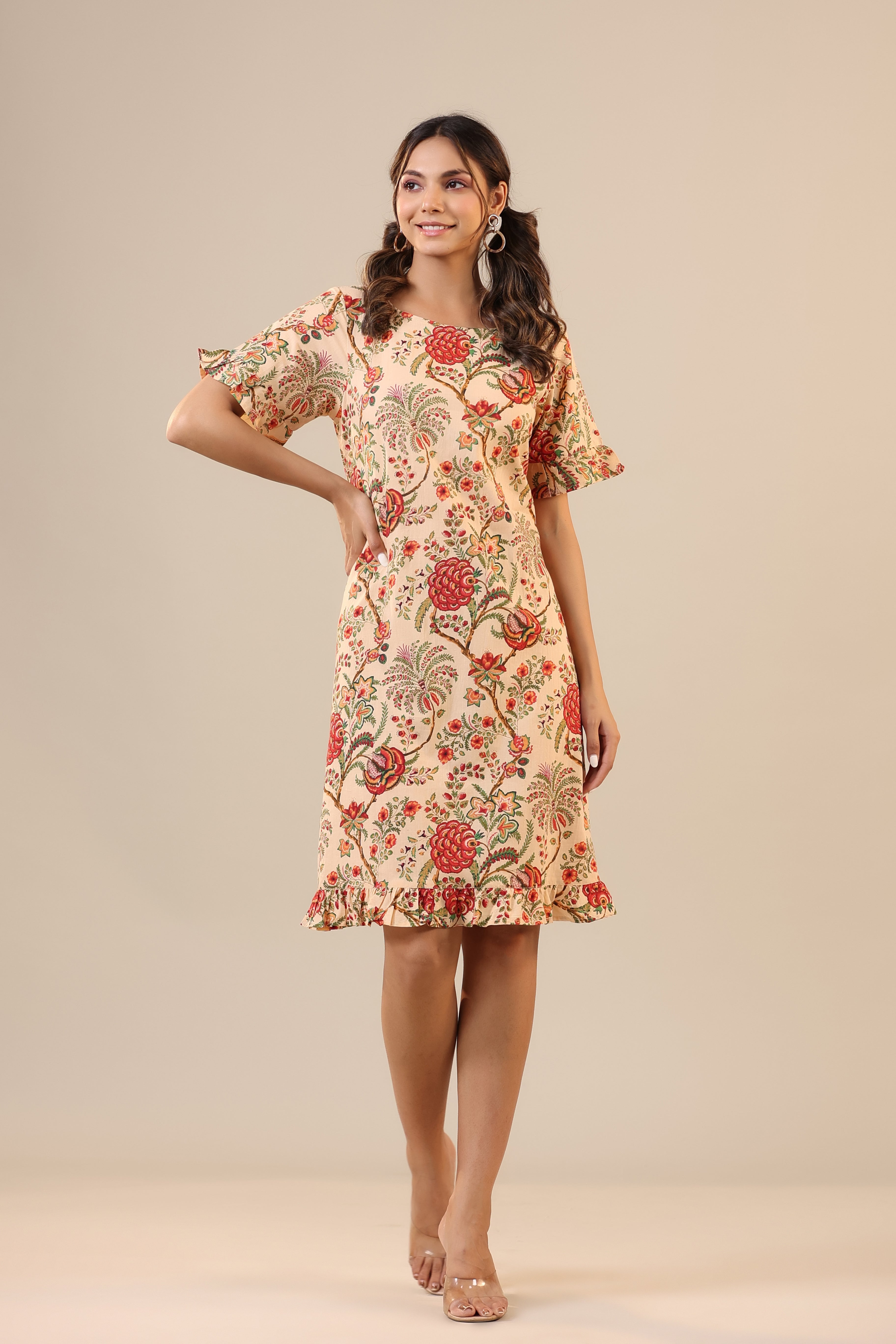 Dahlia Jaal on Beige Cotton T shirt Dress