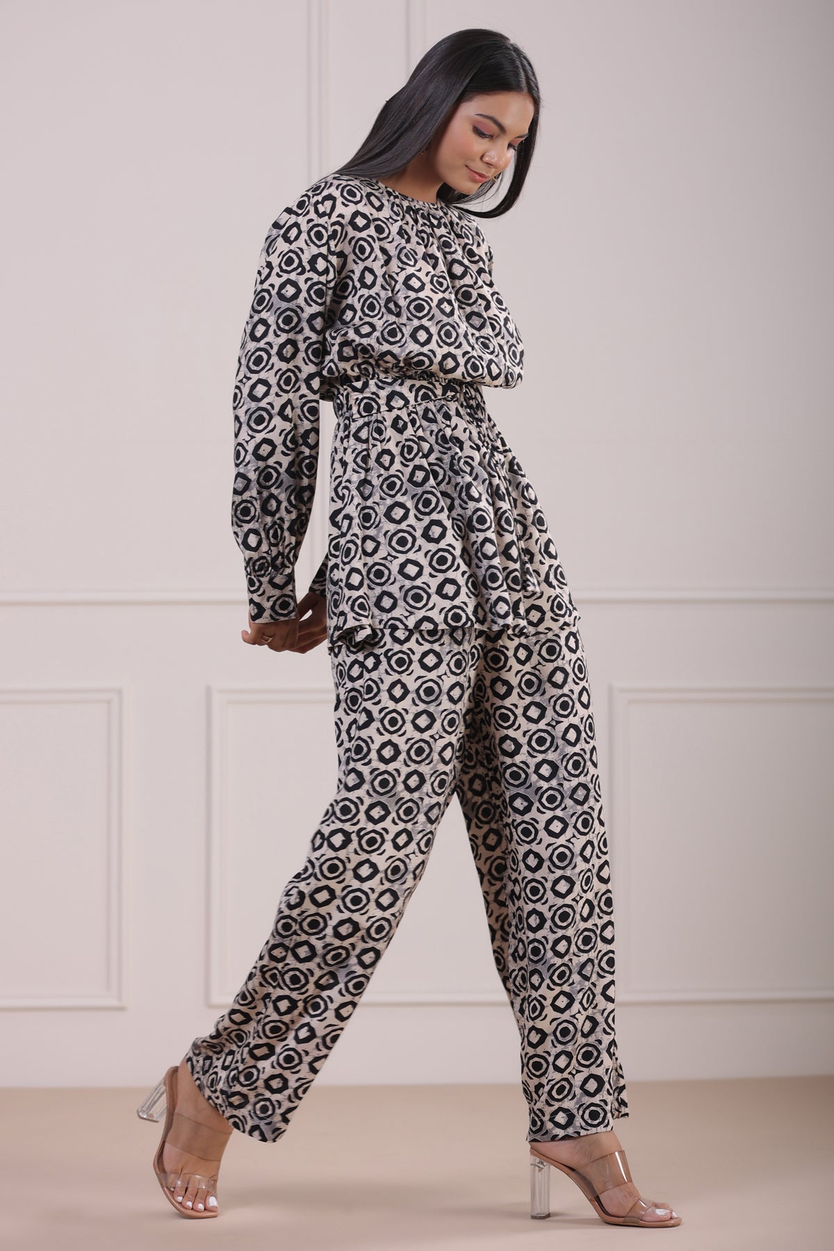 Circles on Off-white Russian Silk Co-ord Set