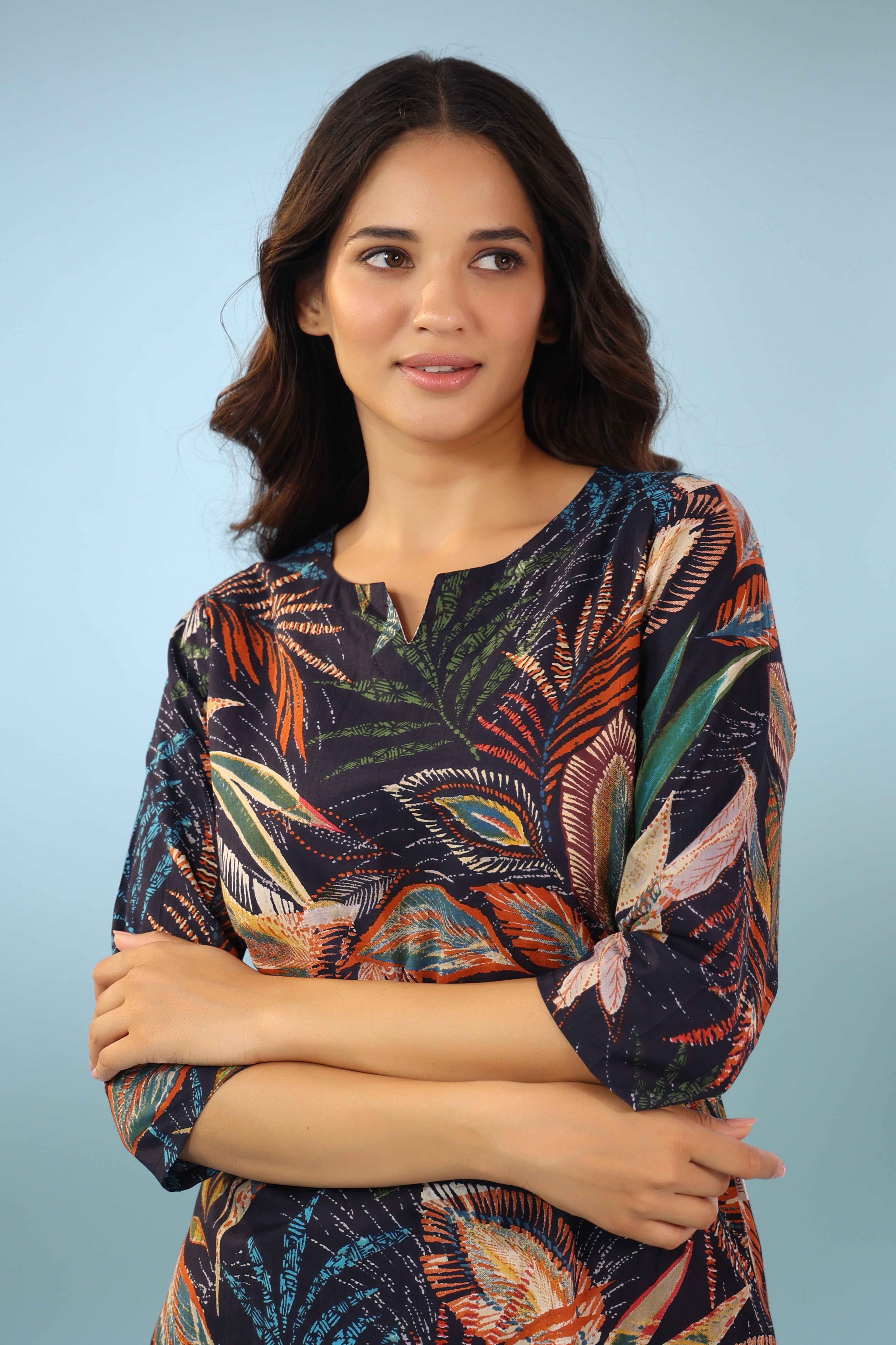 Leaf Ombre on Blue Cotton Palazzo Loungewear Set