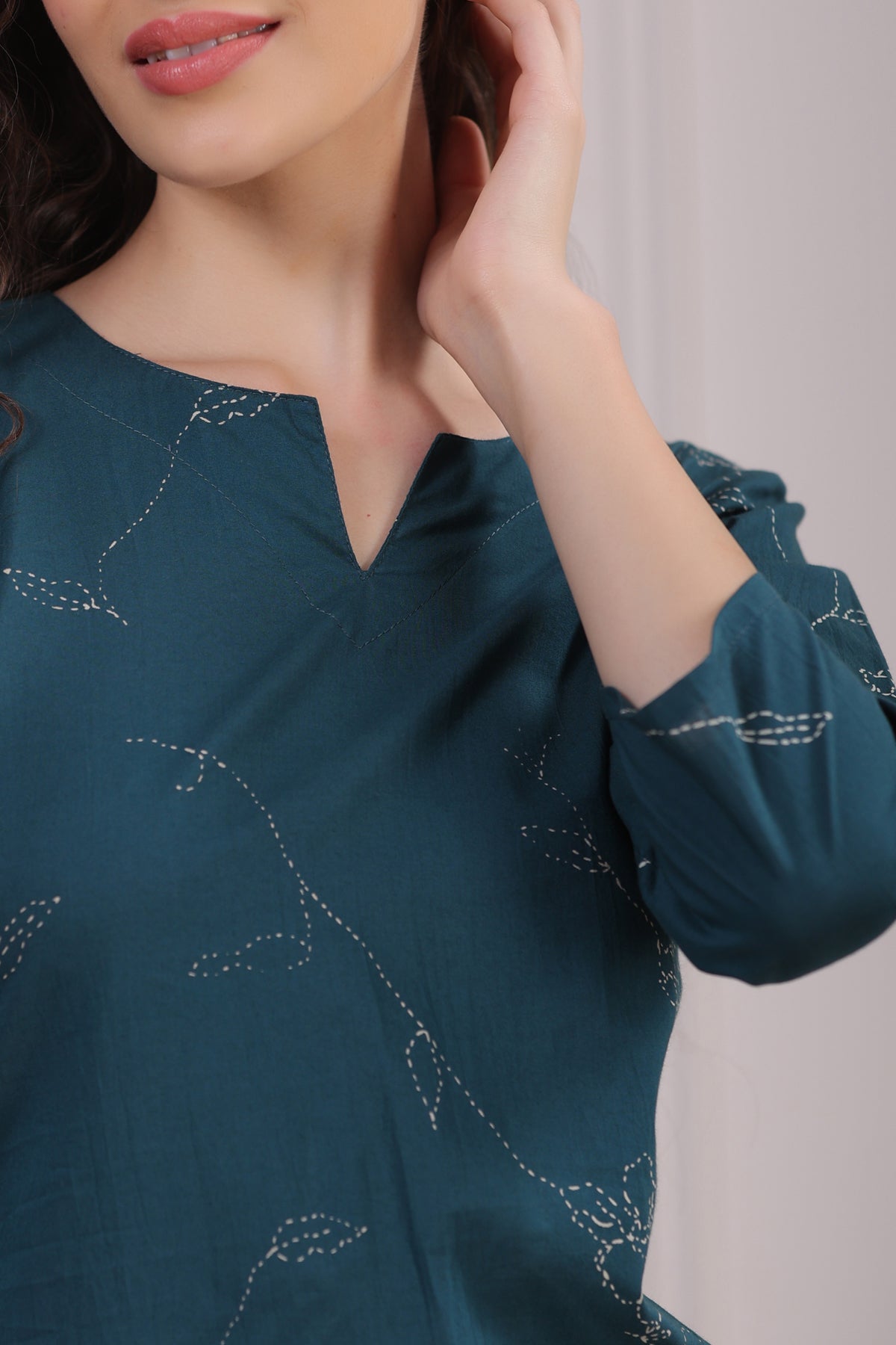 Floral Dots on Emerald Cotton Palazzo Loungewear Set