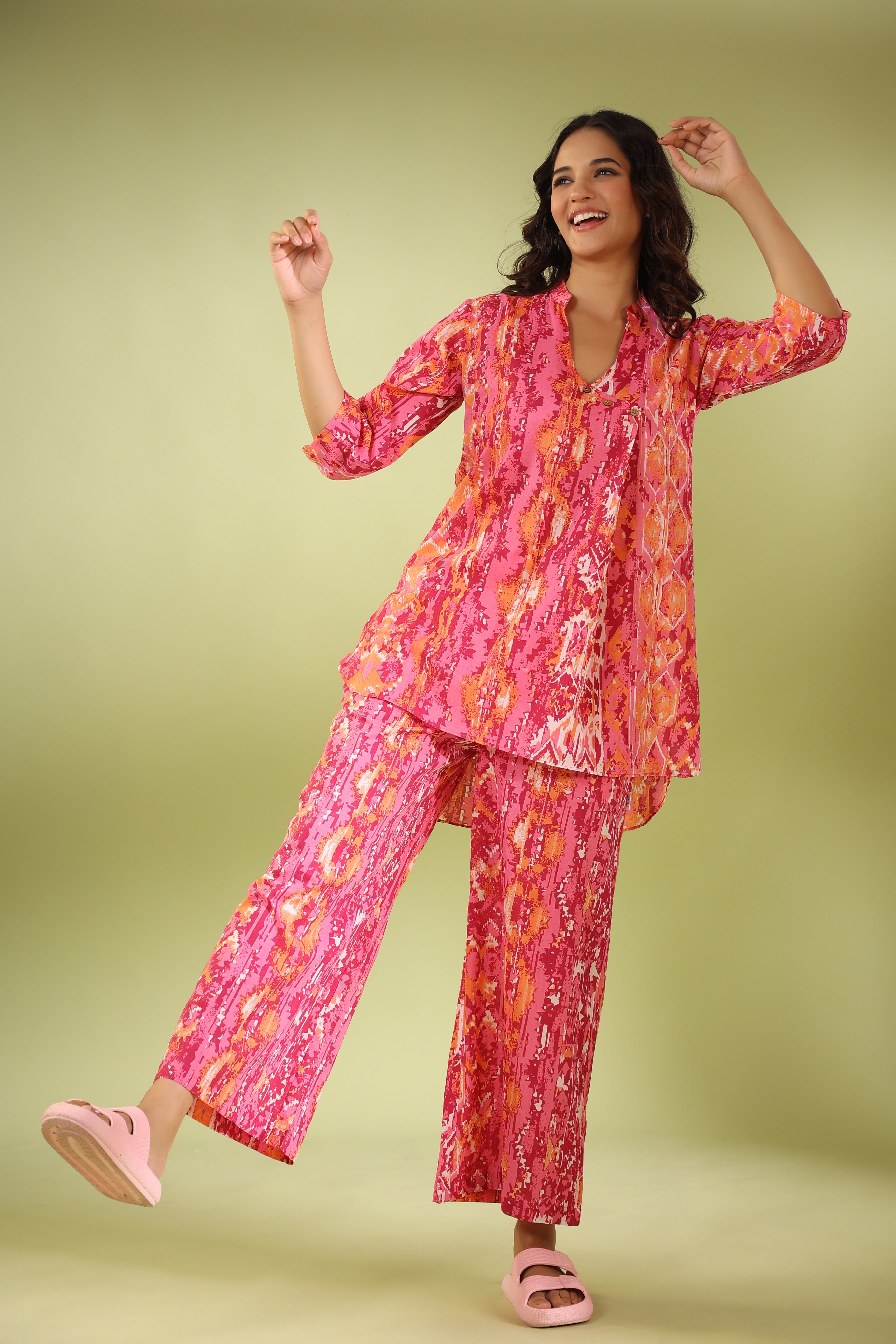 Abstract Print Overlay Cotton Co-ord Set