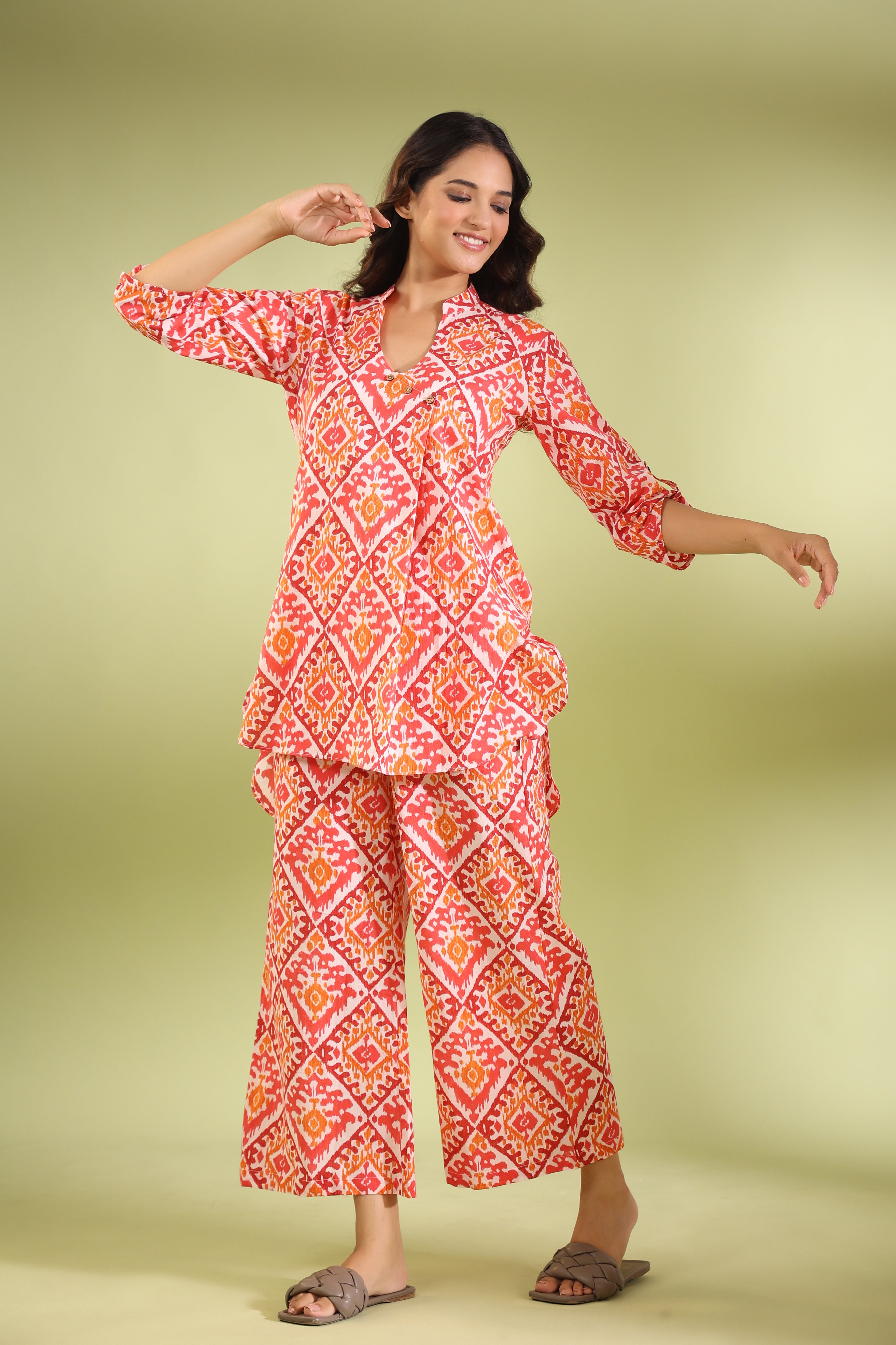 Multicoloured Ikat on Cotton Co-ord Set