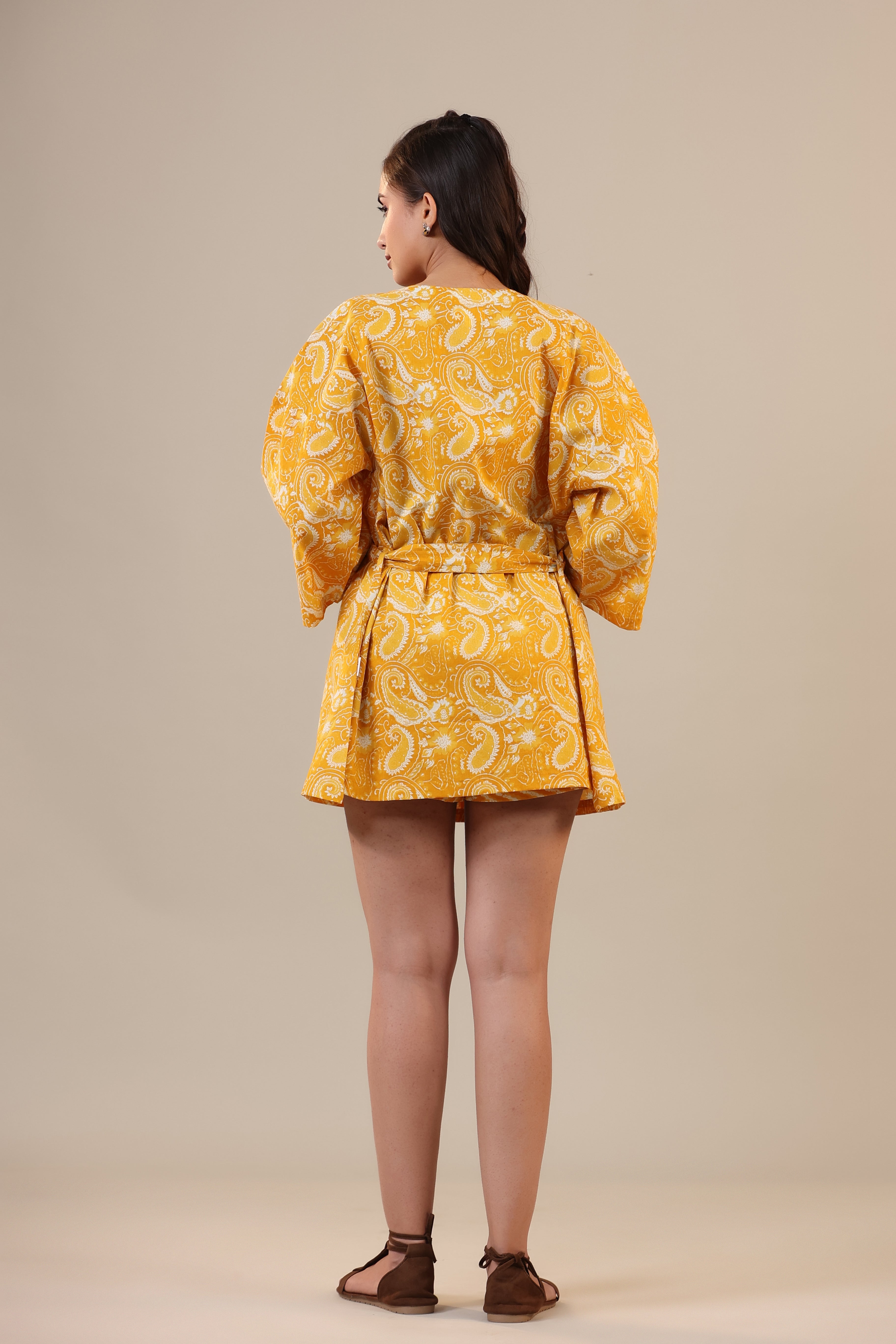 Paisley with Zig-zag on Crop Cotton Three piece Shorts set