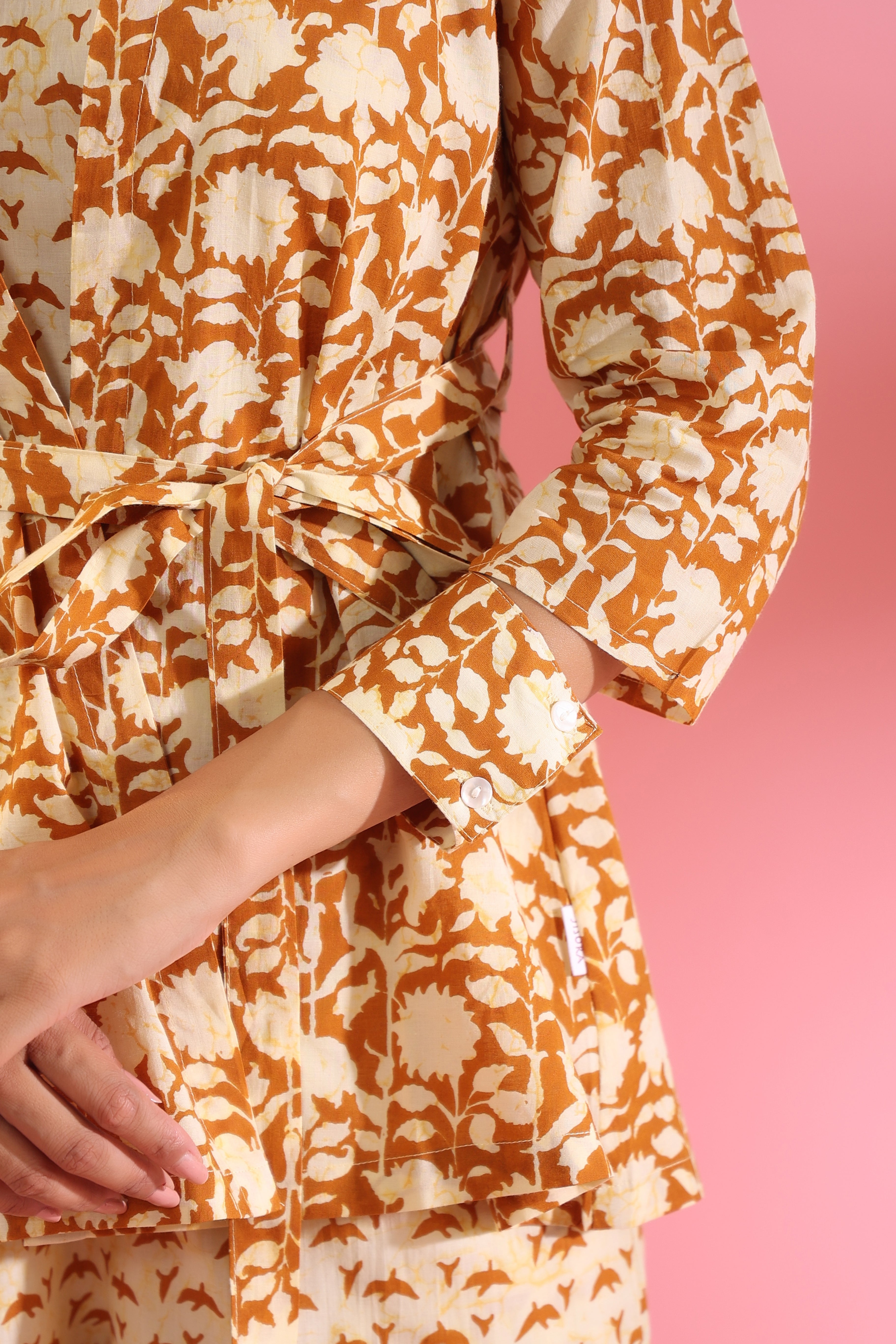 Motifs with Mustard Jaal on Shrug Cotton Three Piece Set