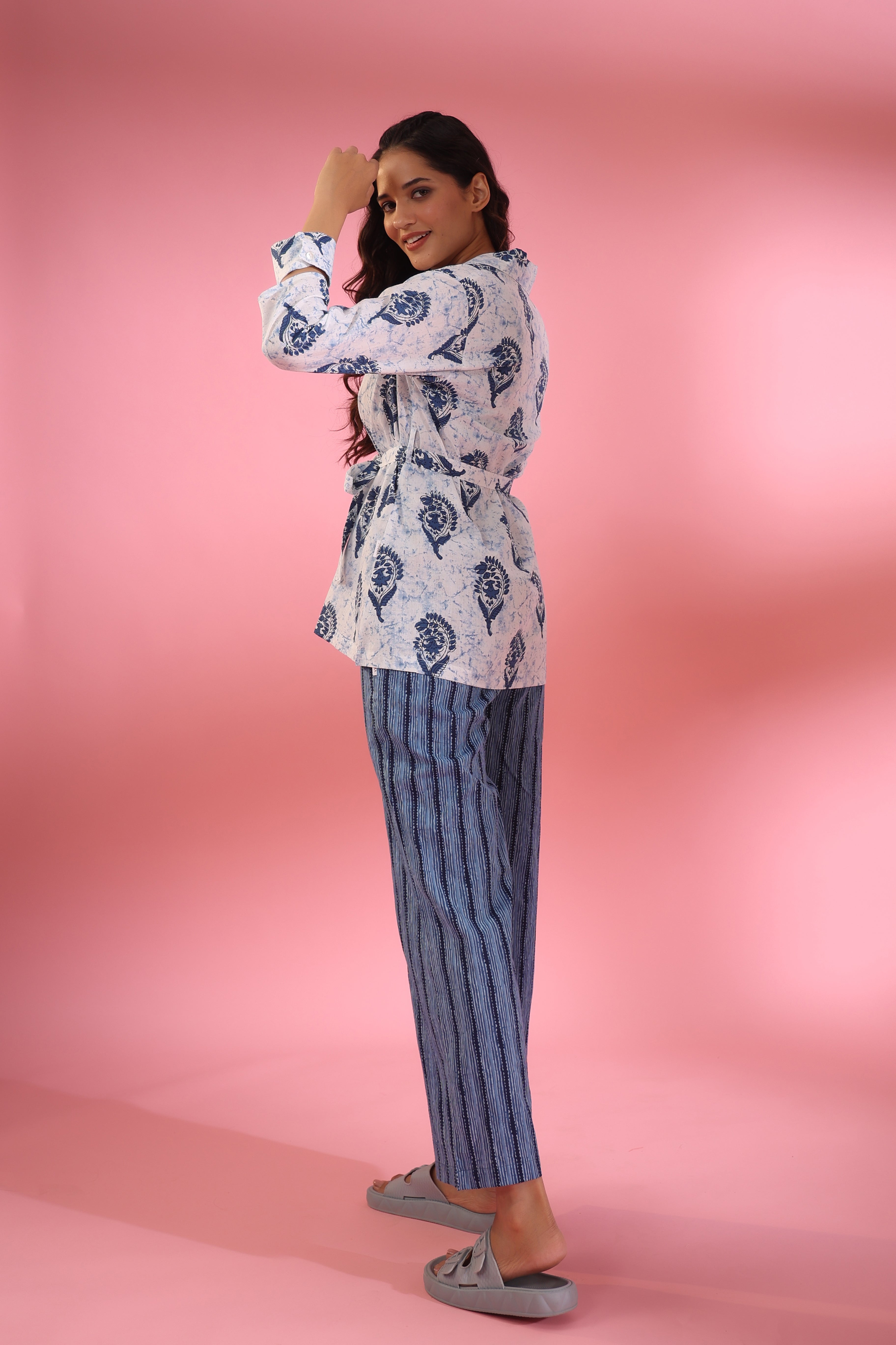 Parallel Lines with Traditional White Booti Shrug Cotton Three Piece Co-ord Set