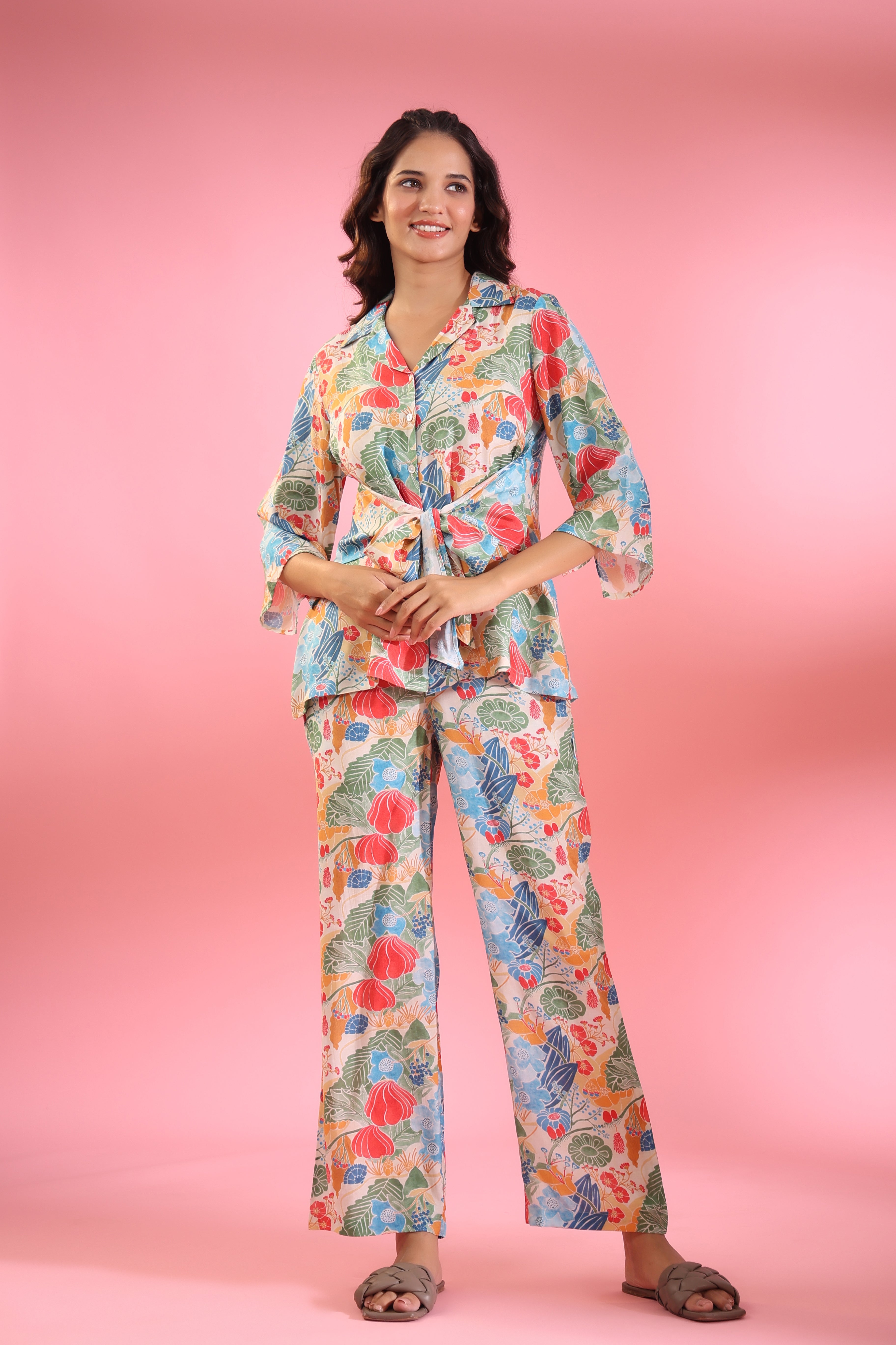 Tulip Love Multicoloured Russian Silk Co-ord Set