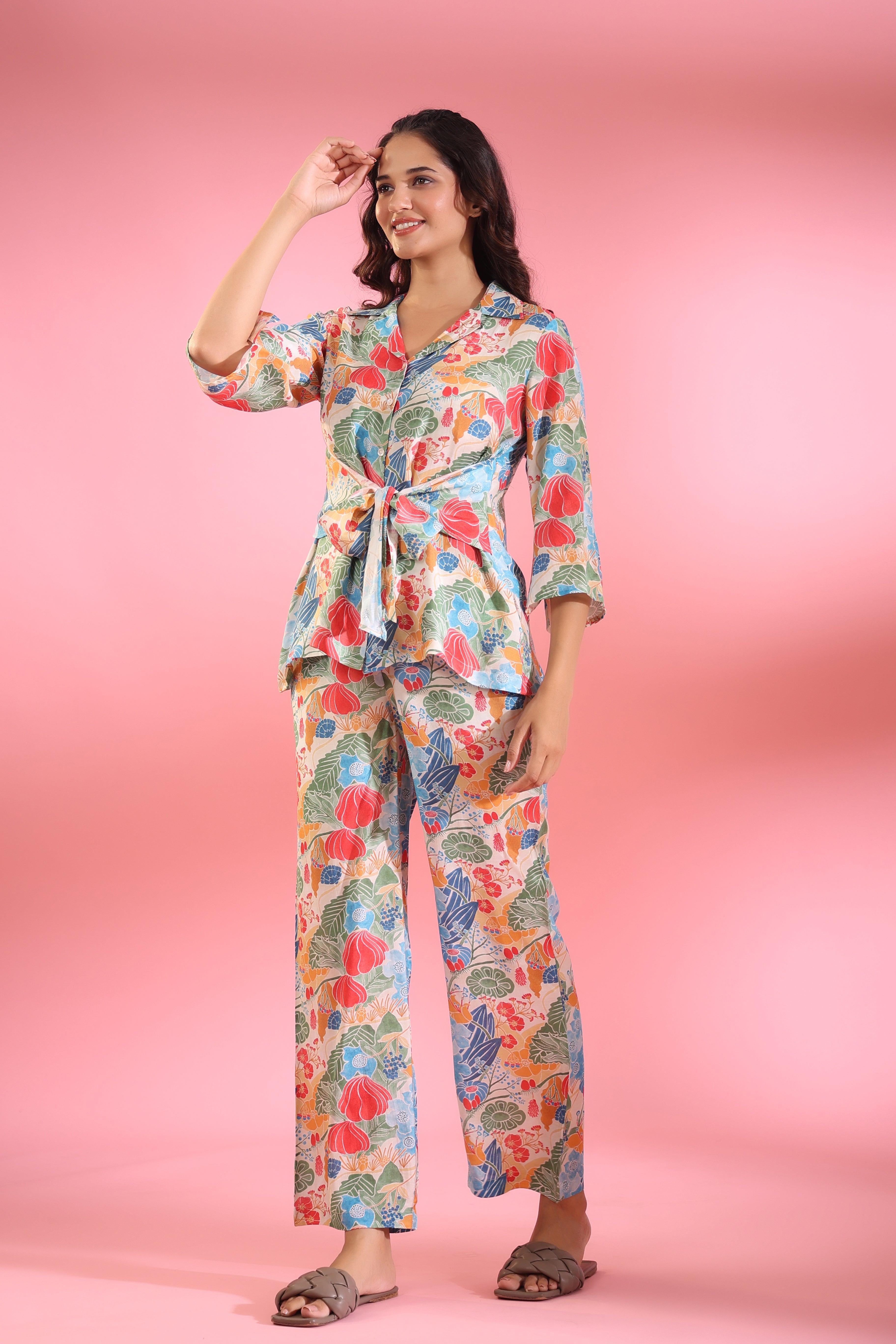 Tulip Love Multicoloured Russian Silk Co-ord Set