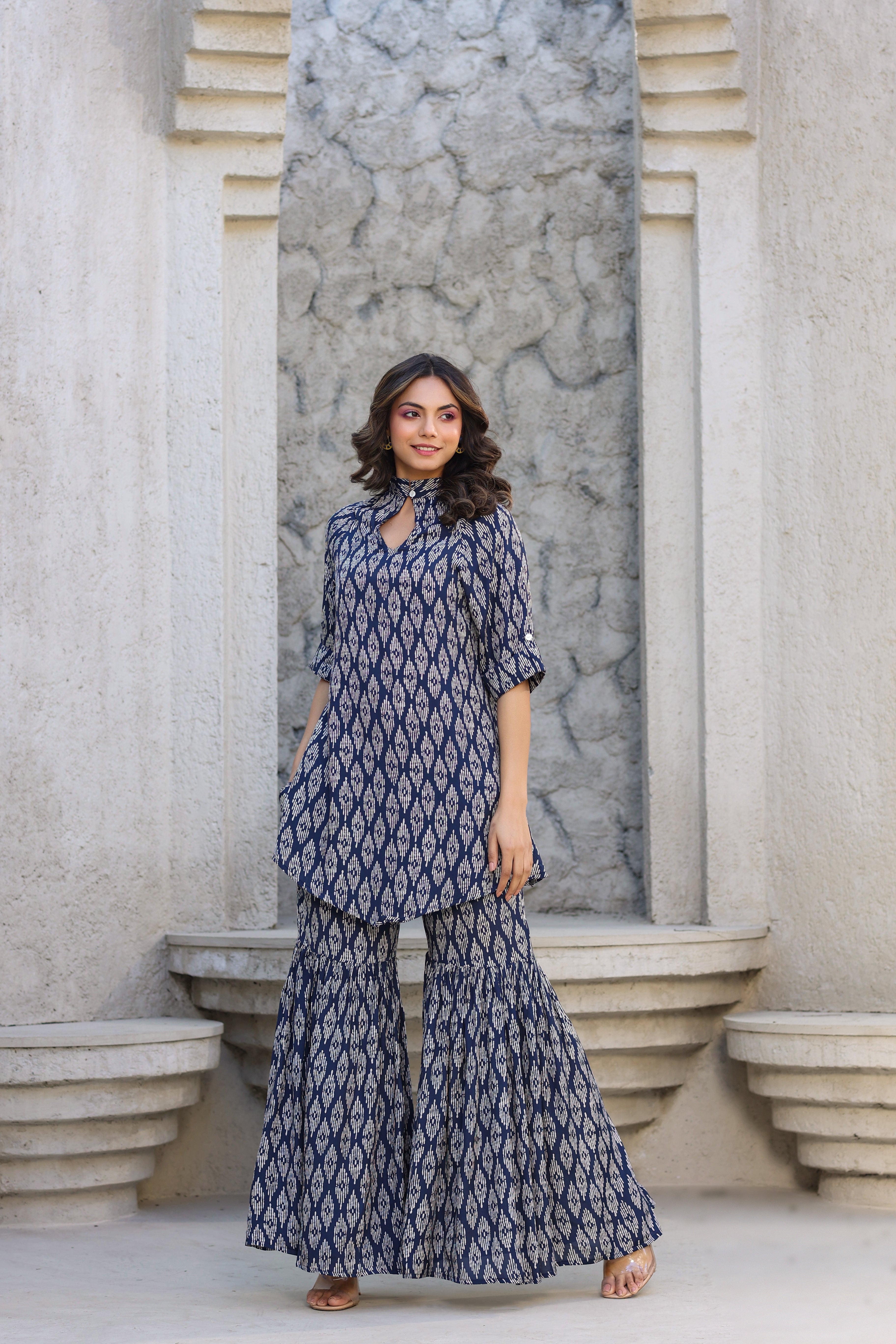 Elevated motifs on Russian Silk Blue Co-ord Set