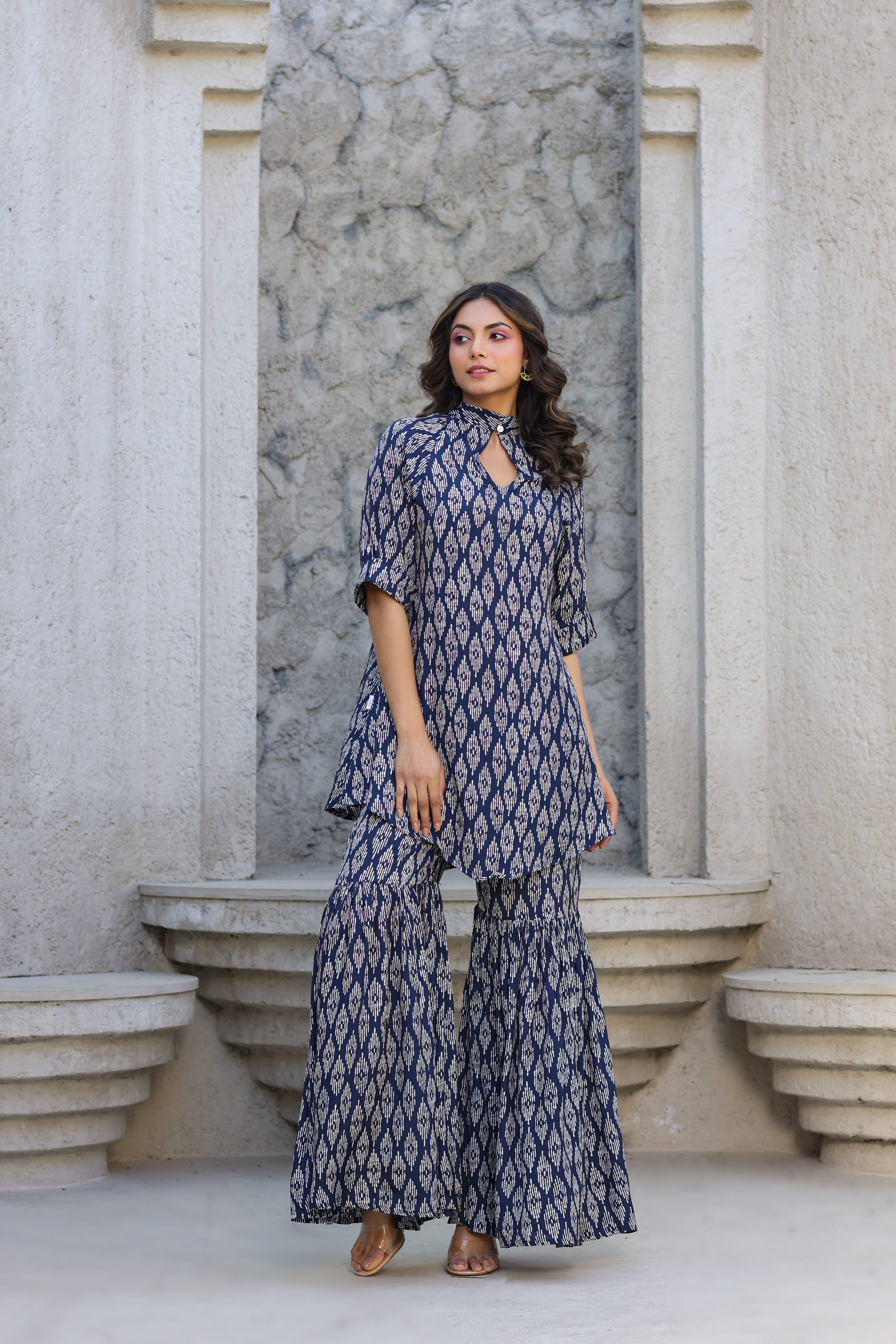 Elevated motifs on Russian Silk Blue Co-ord Set
