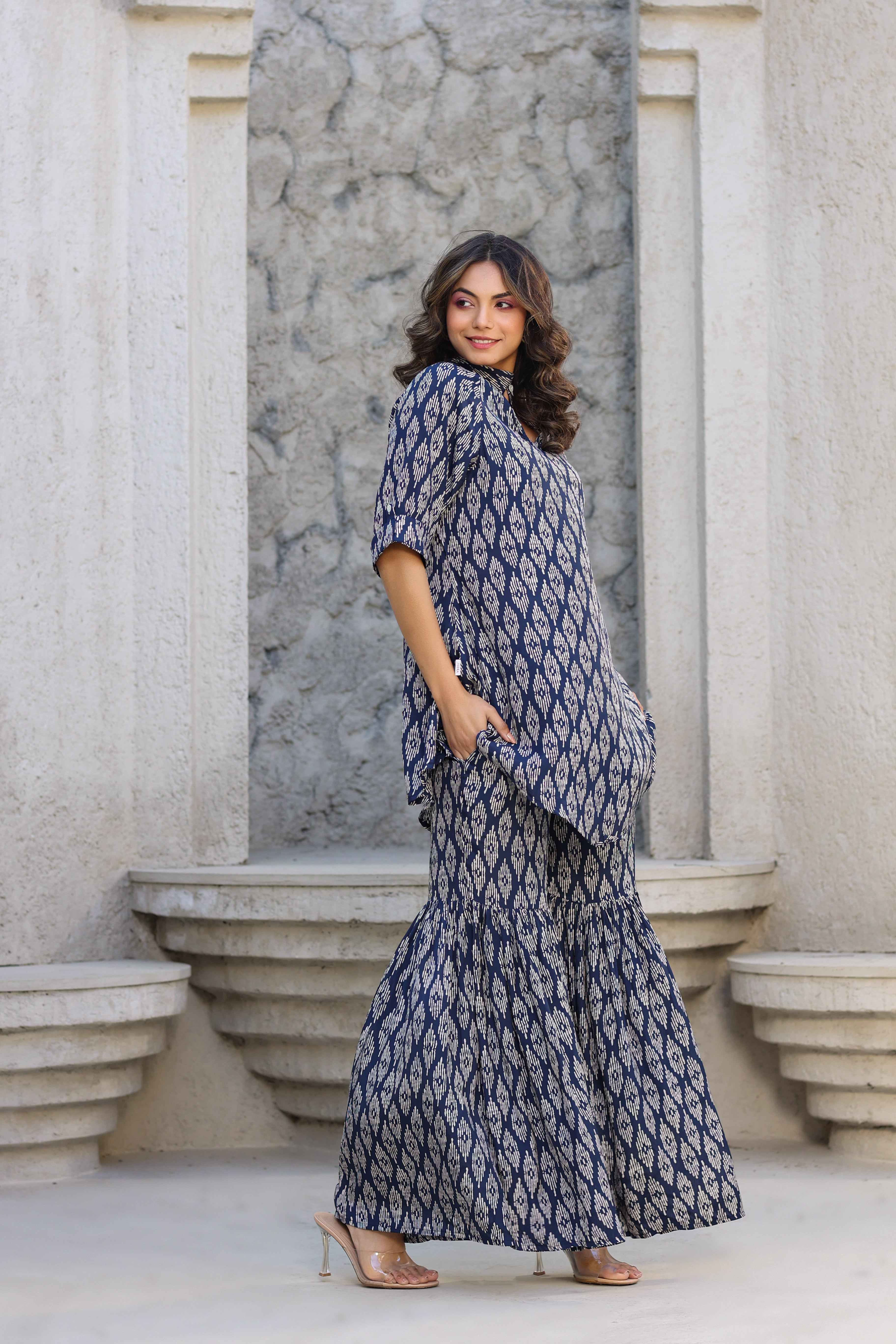 Elevated motifs on Russian Silk Blue Co-ord Set