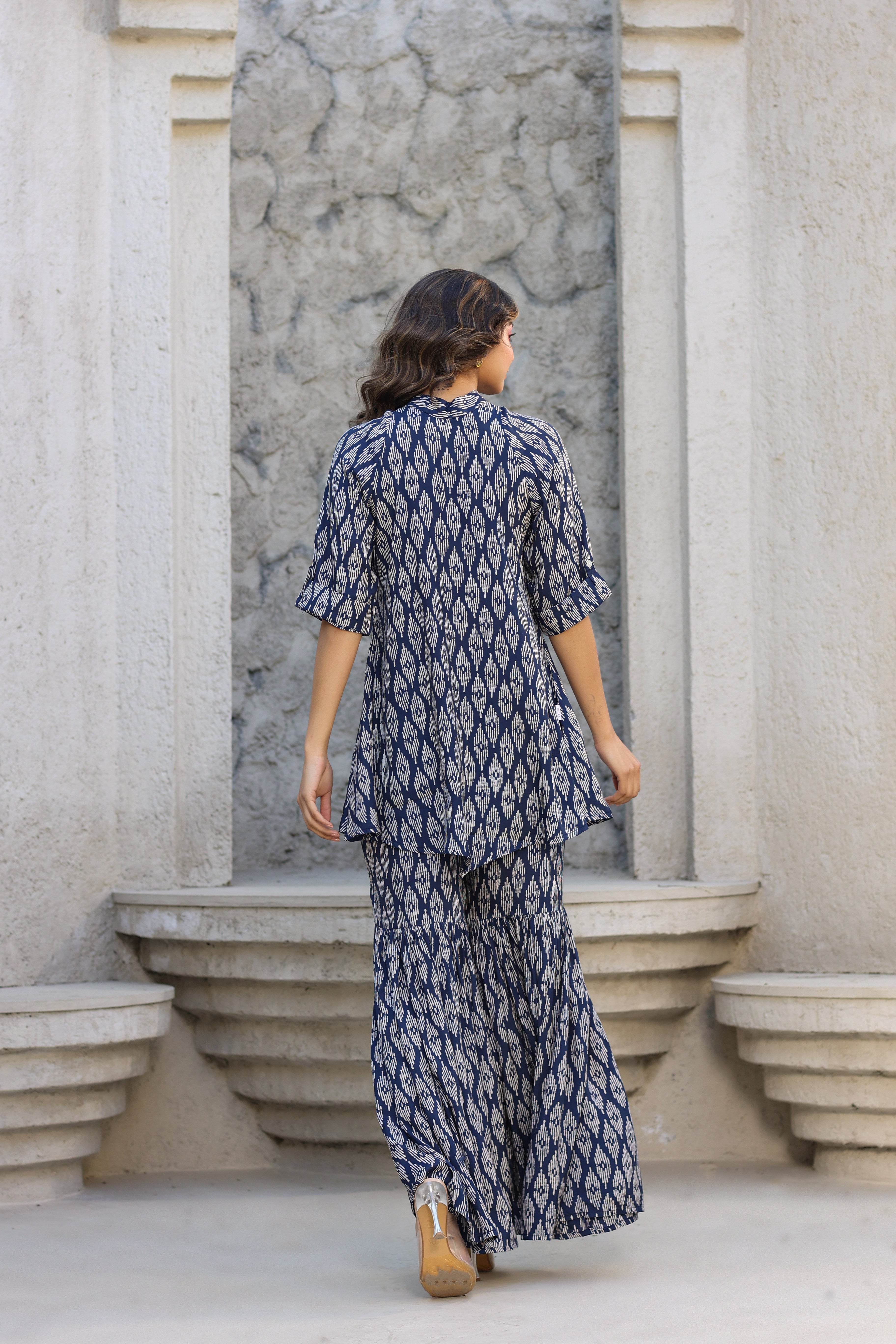 Elevated motifs on Russian Silk Blue Co-ord Set