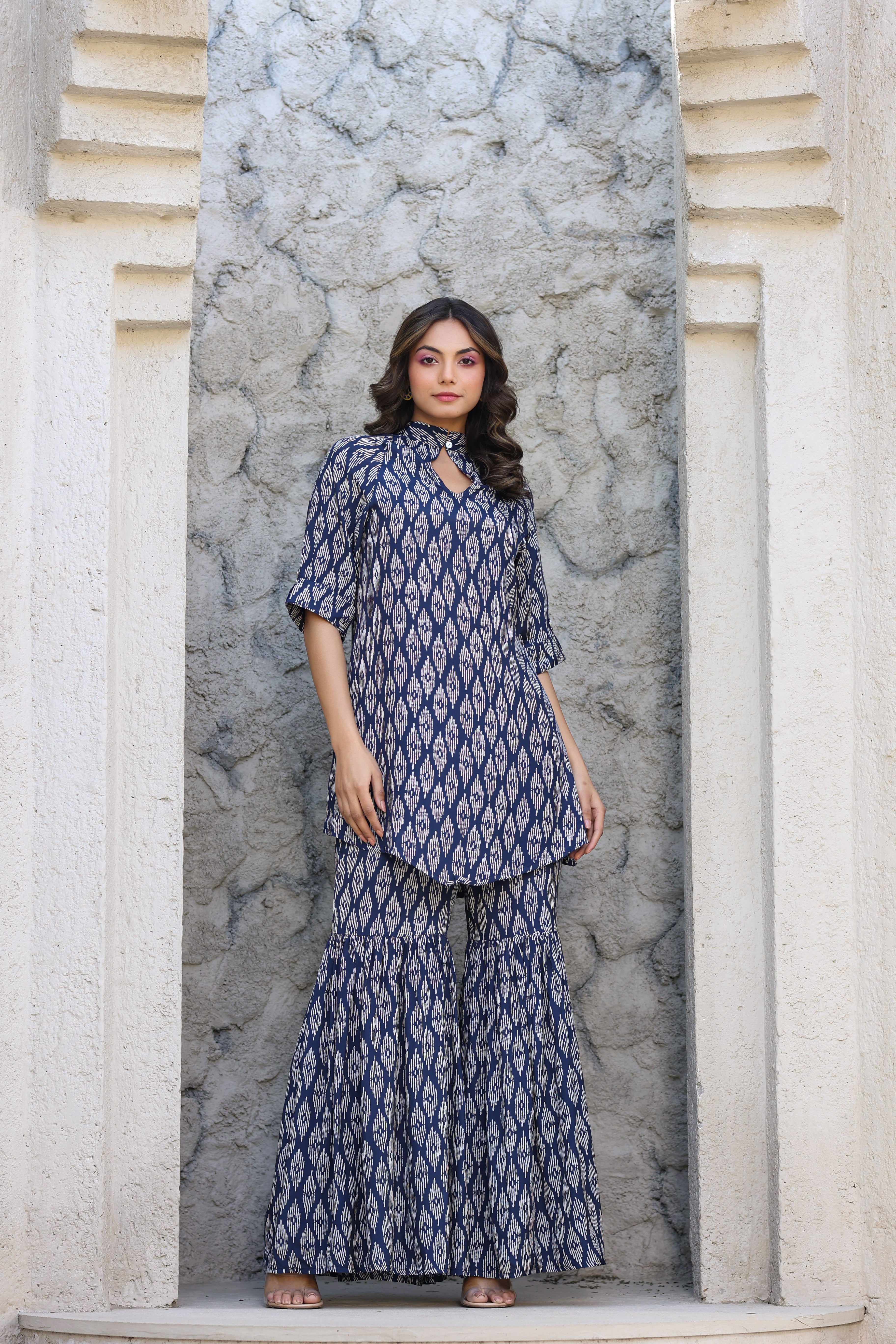 Elevated motifs on Russian Silk Blue Co-ord Set