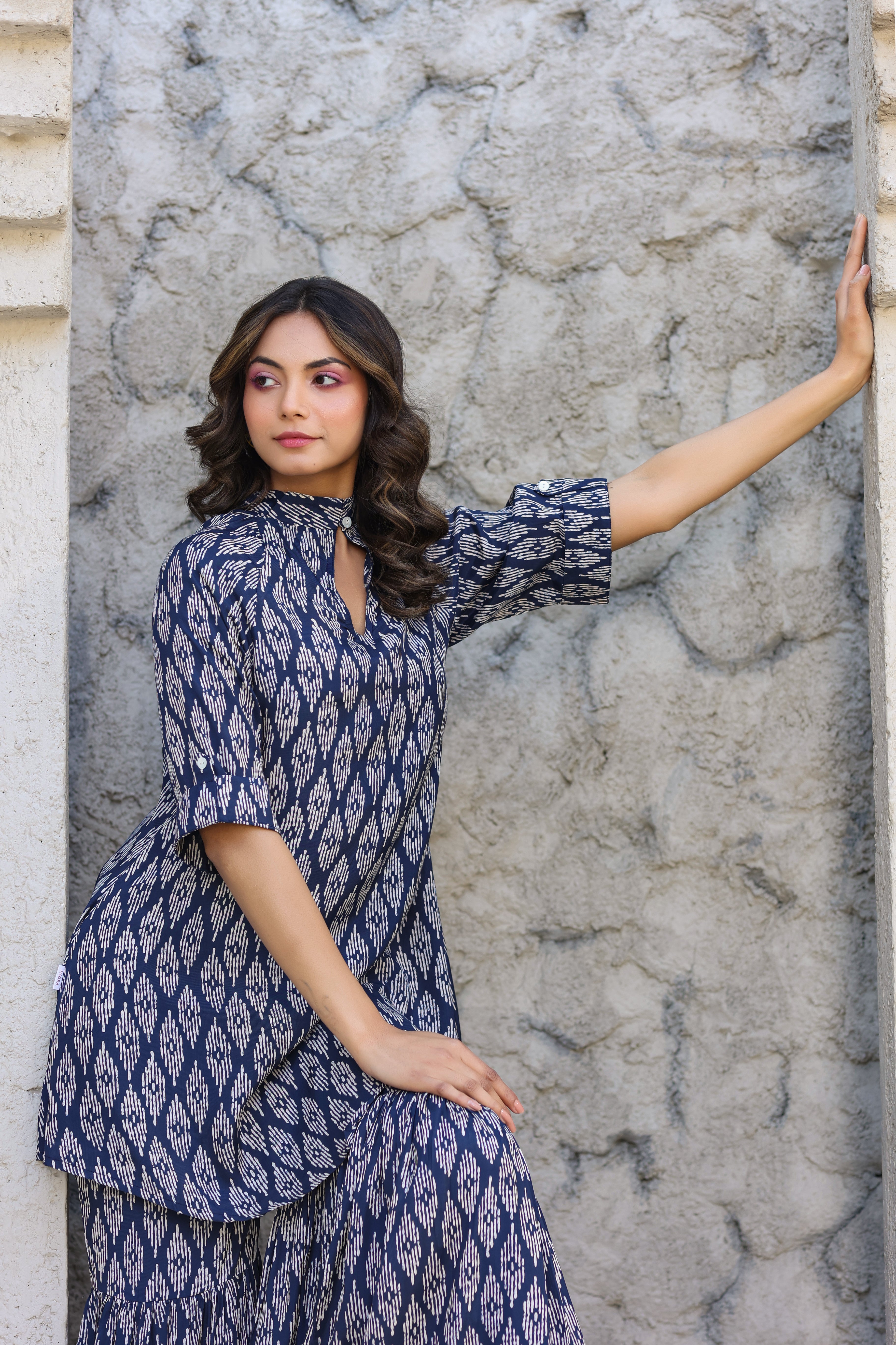 Elevated motifs on Russian Silk Blue Co-ord Set