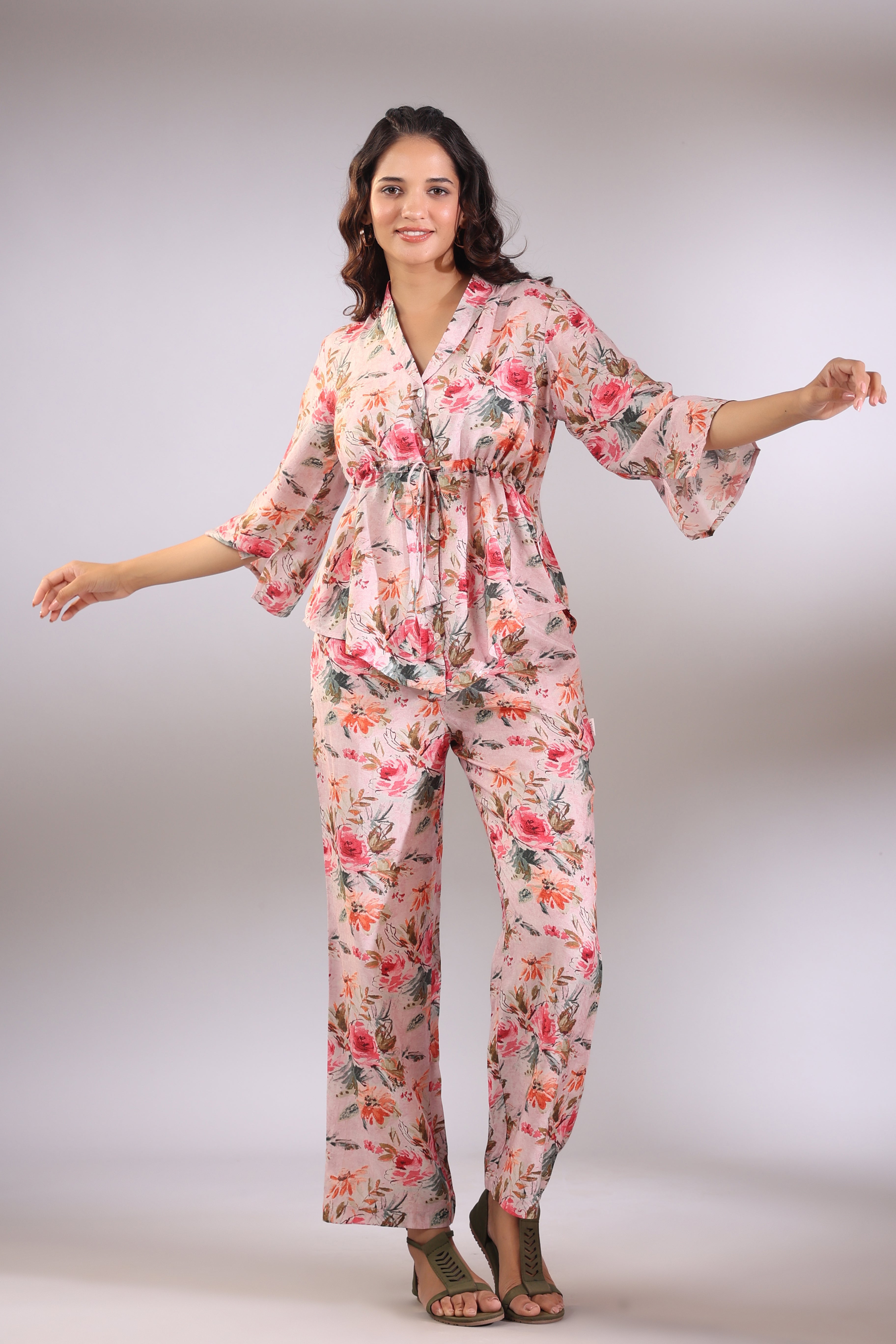 Language of Flowers Pink Russian Silk Co-ord Set