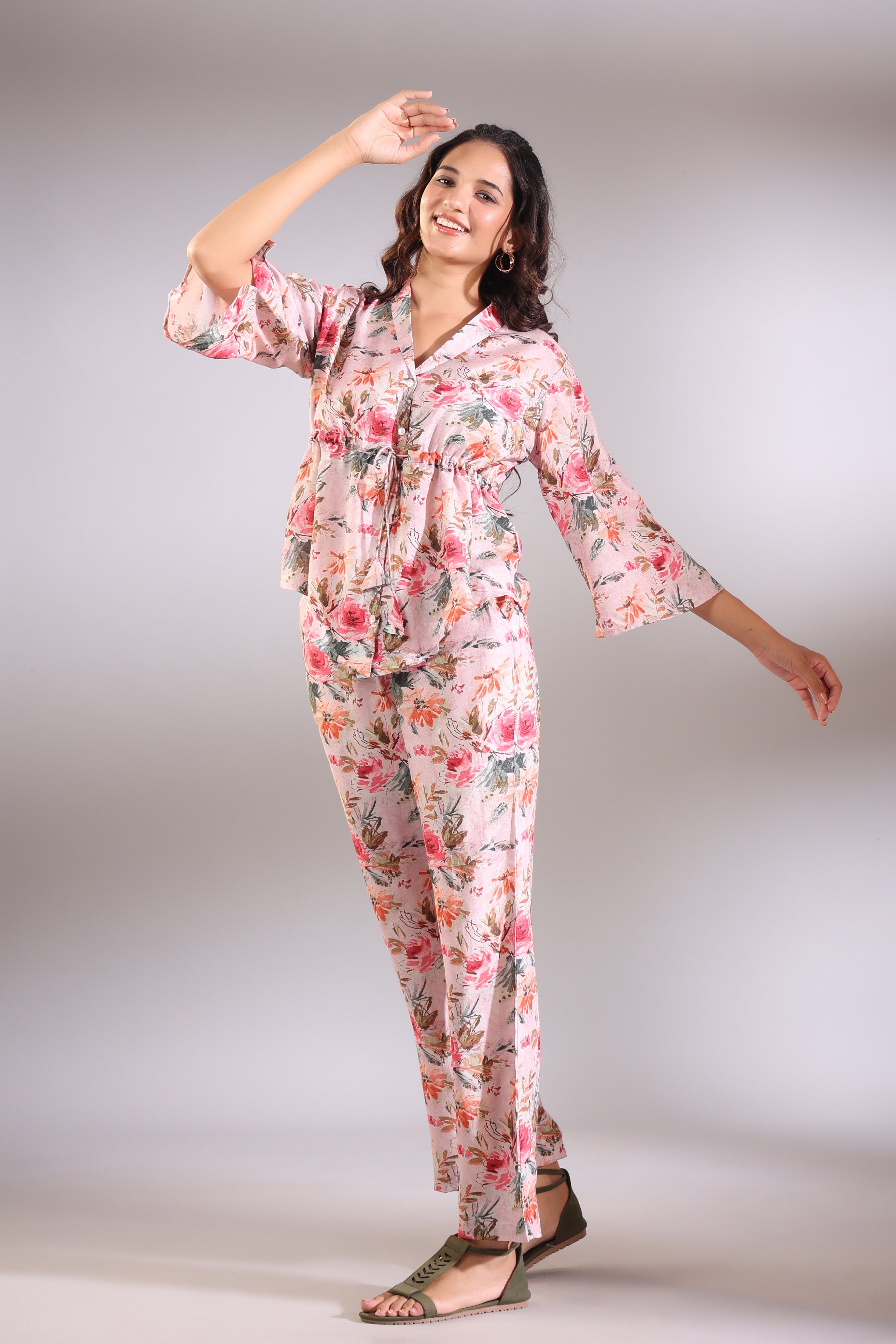 Language of Flowers Pink Russian Silk Co-ord Set