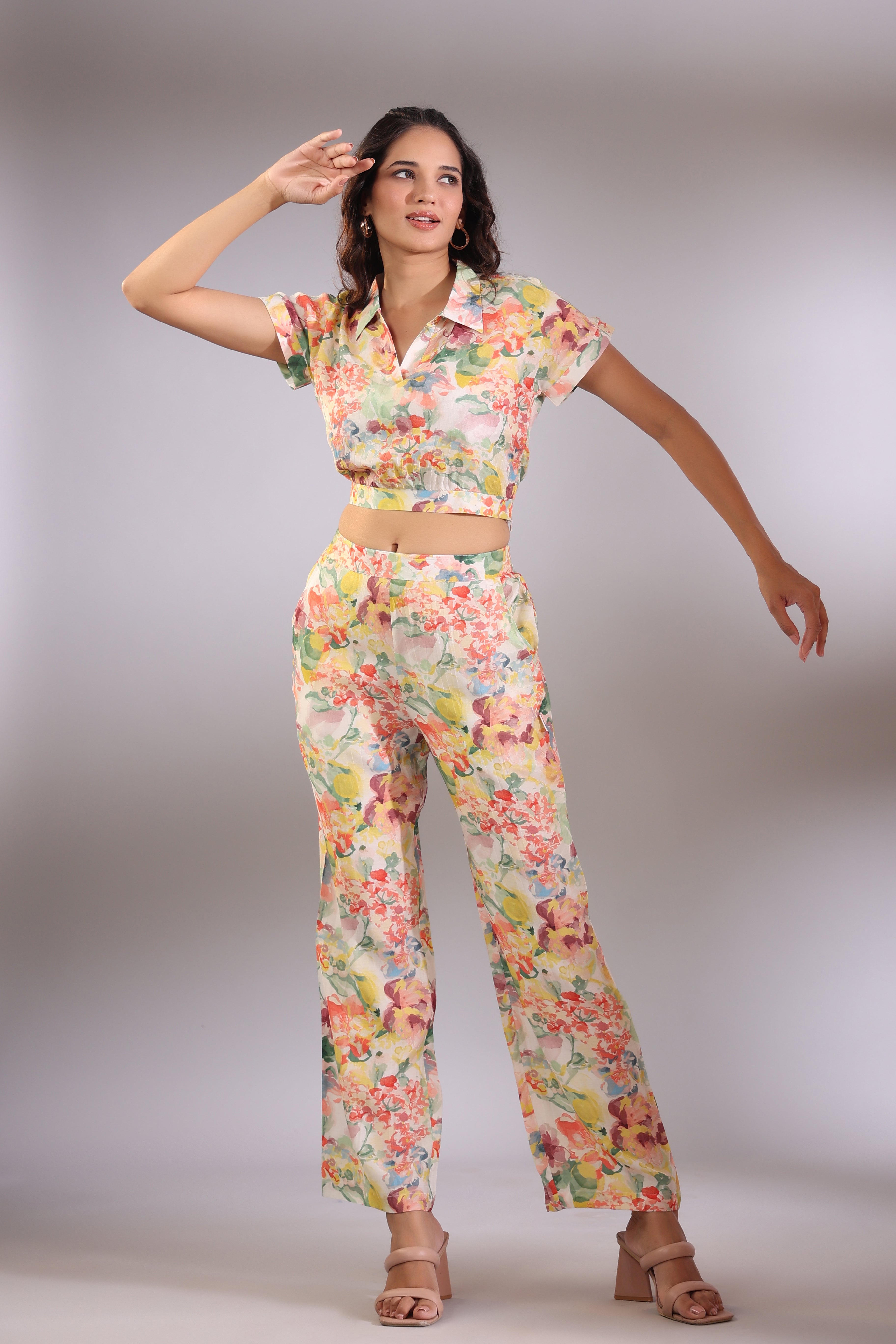Cin Cin Muslin Silk Crop Top and Pants Co-ord Set