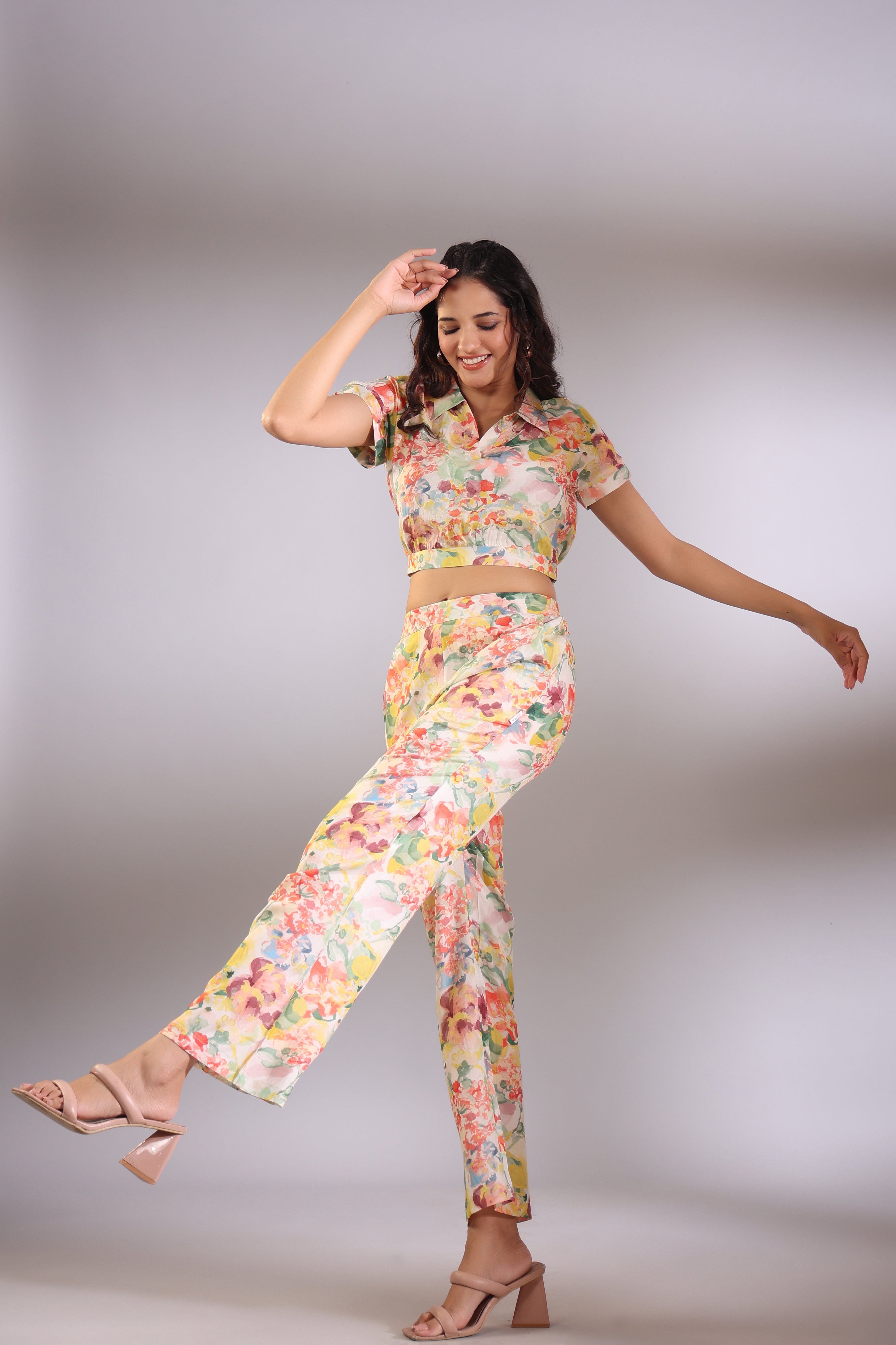 Cin Cin Muslin Silk Crop Top and Pants Co-ord Set