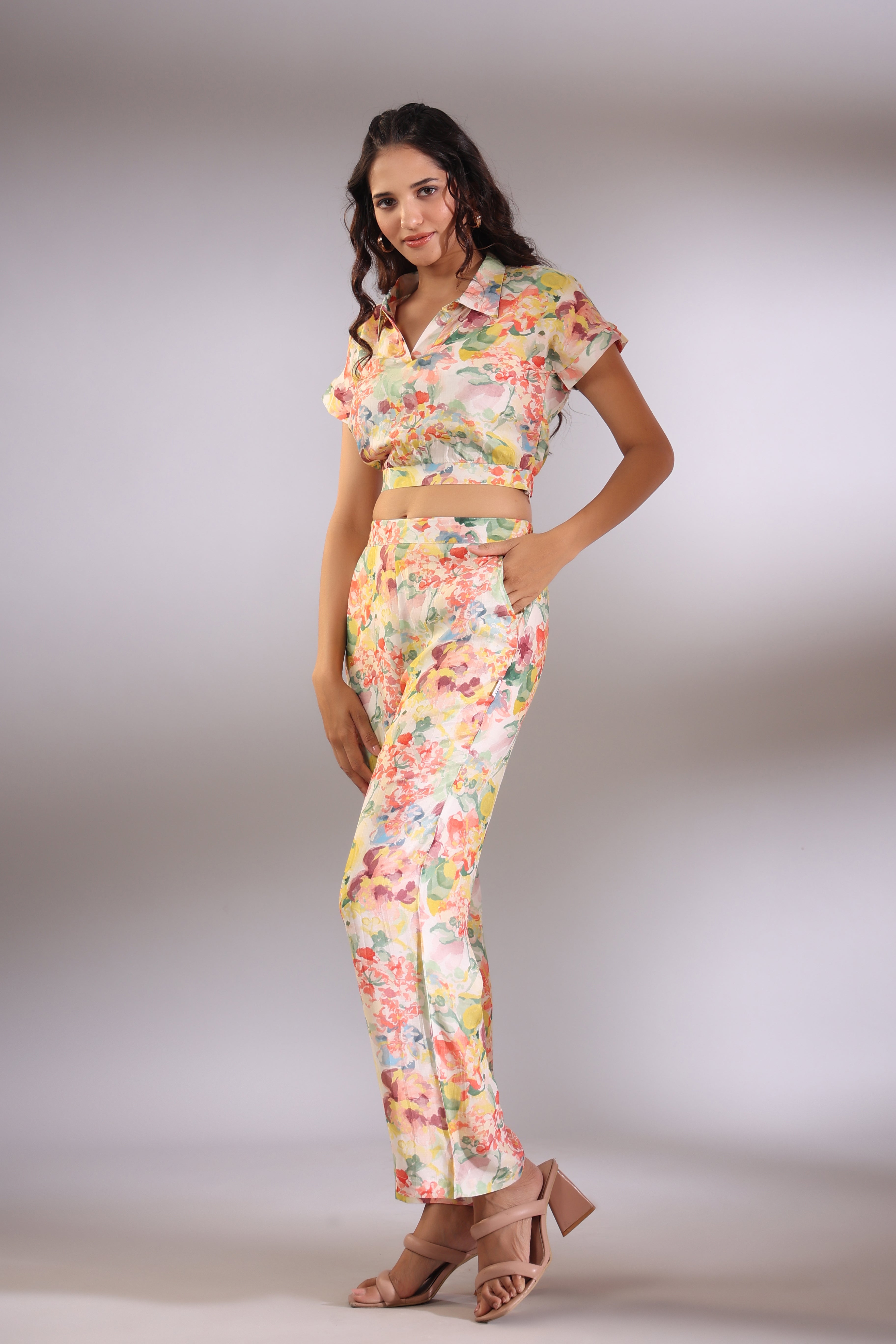 Cin Cin Muslin Silk Crop Top and Pants Co-ord Set