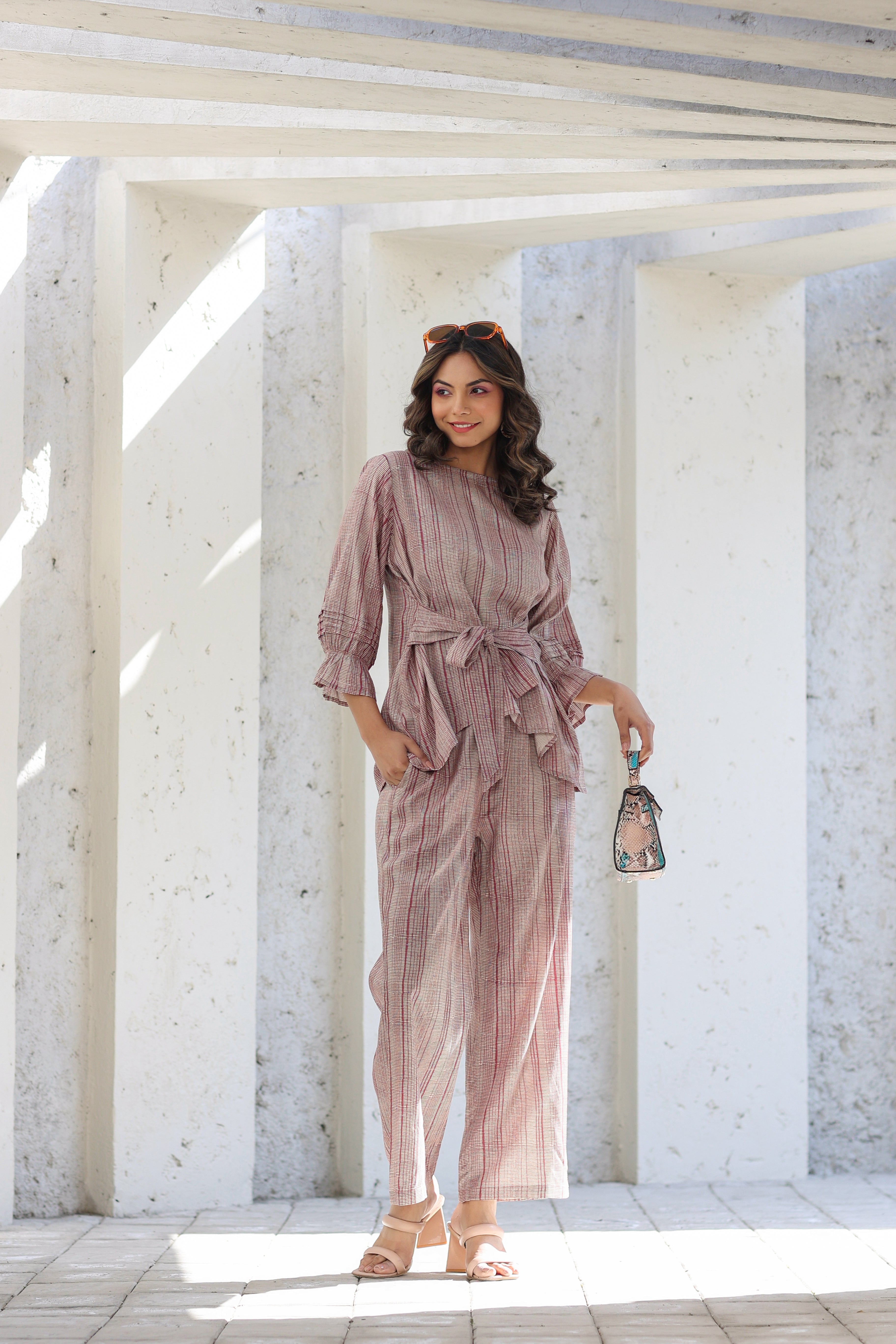 Pink Gooseberry on Russian Silk Front Tie Co-ord set