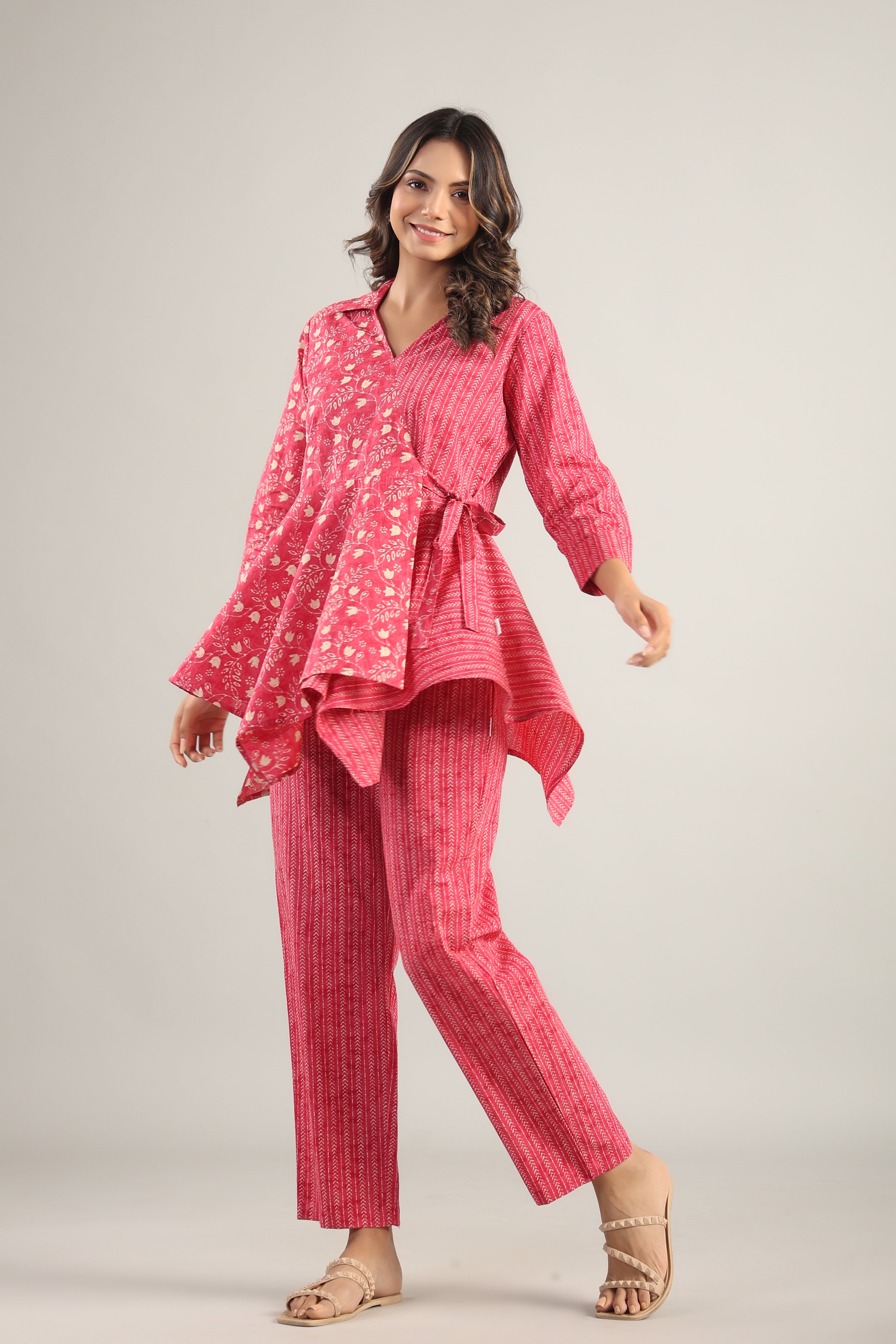 Dainty Florals with Arrows on Pink Cotton Co-ord Set