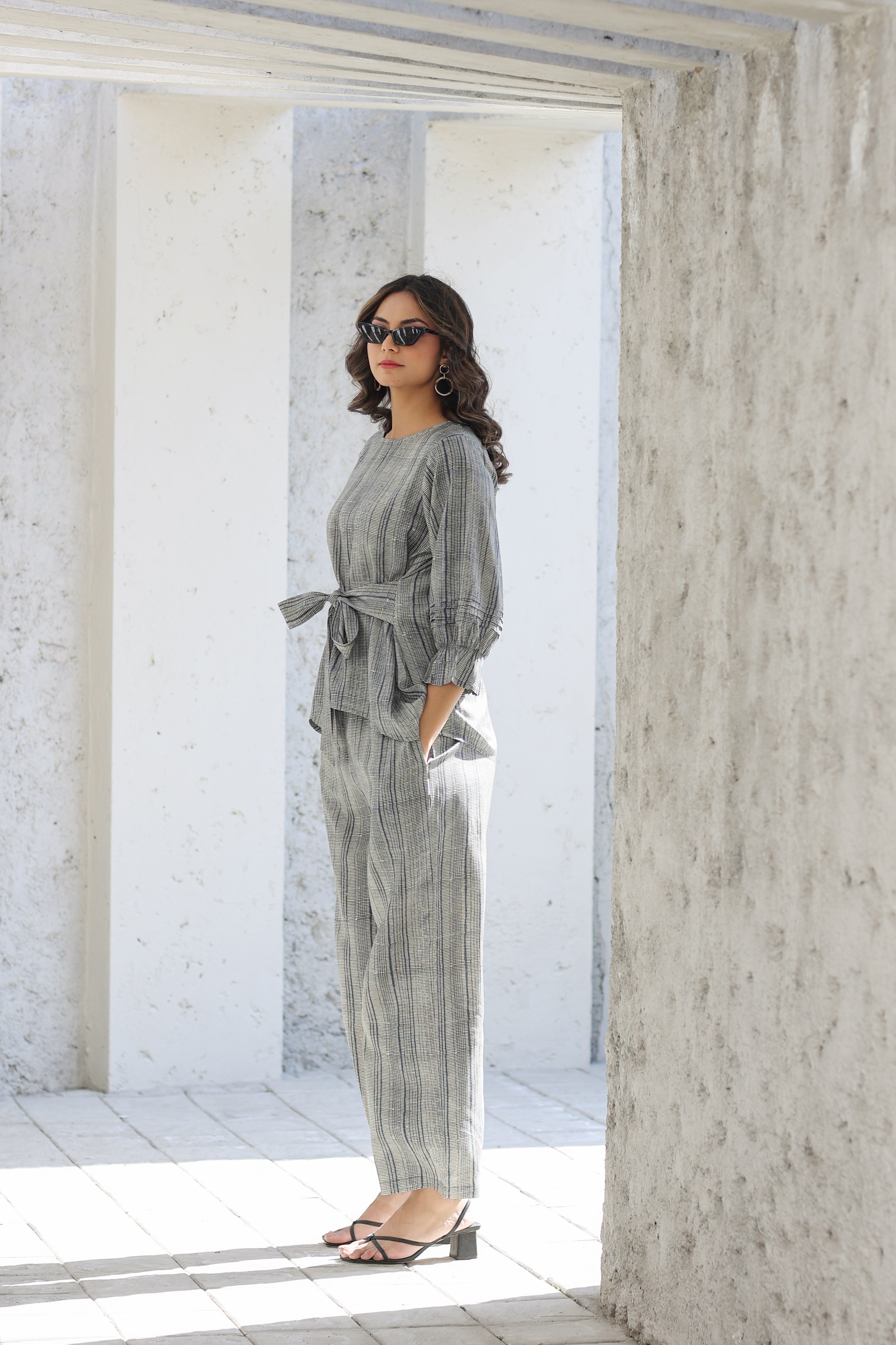 Elegante on Blue front tie Russian Silk Co-ord Set