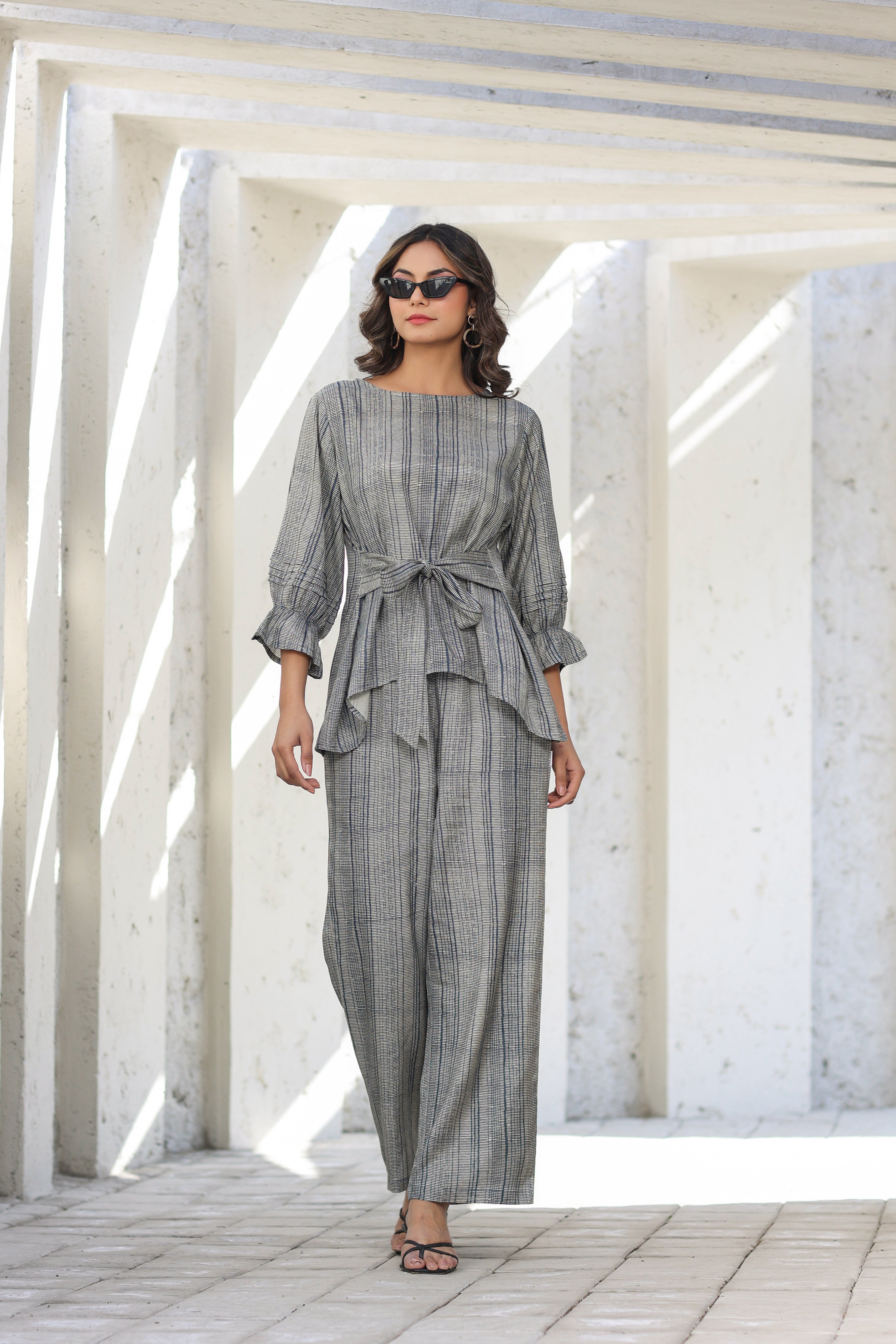 Elegante on Blue front tie Russian Silk Co-ord Set