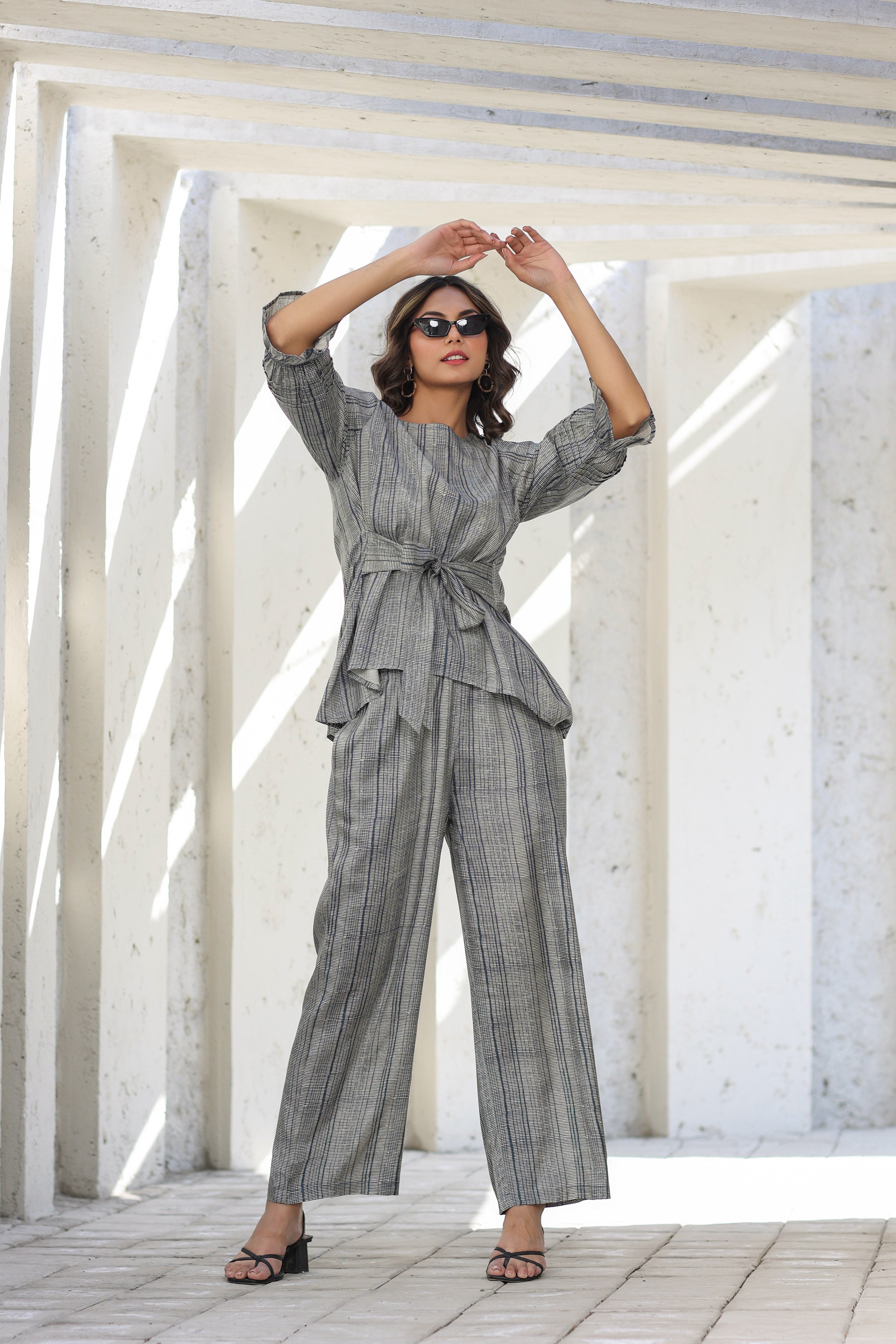 Elegante on Blue front tie Russian Silk Co-ord Set