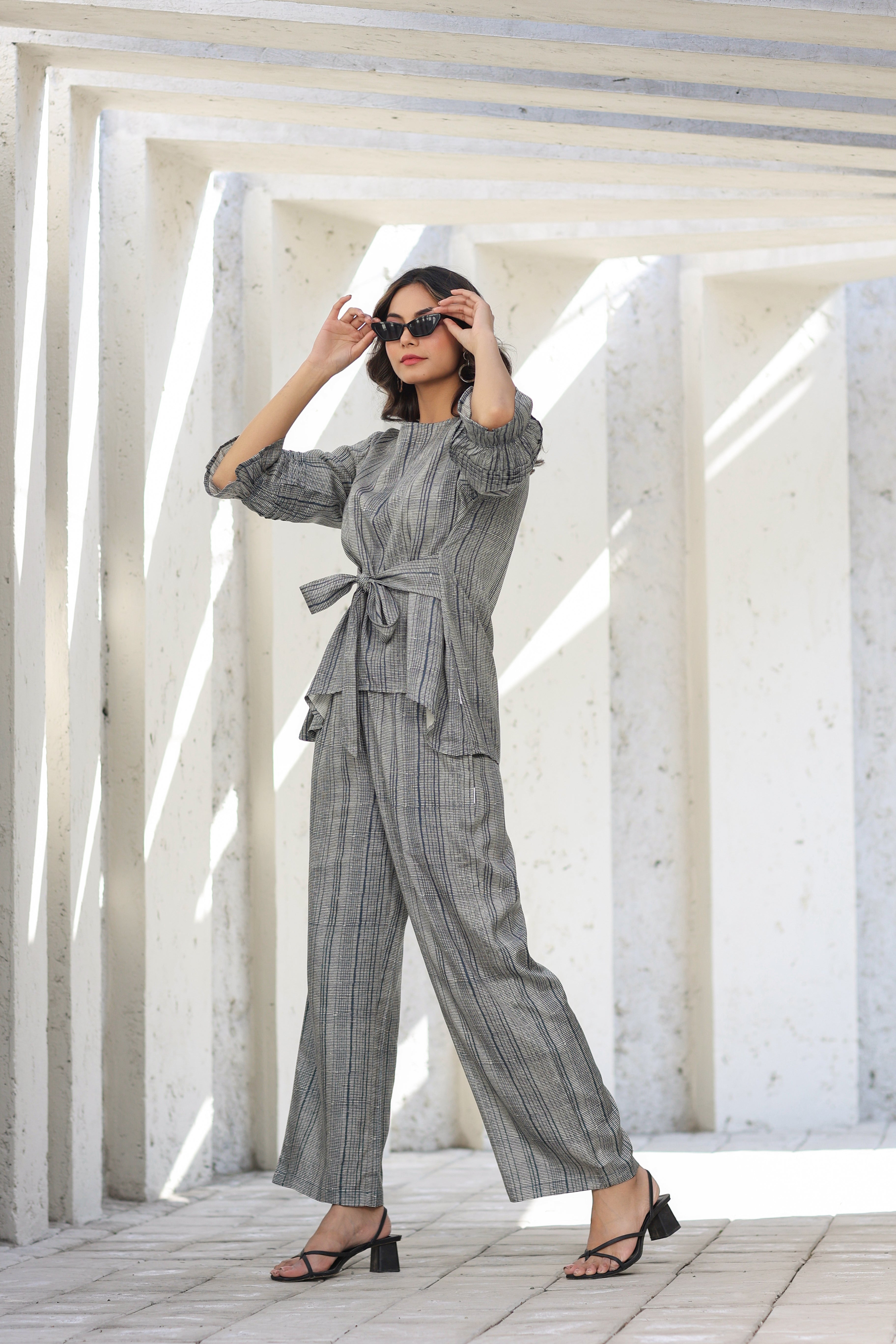 Elegante on Blue front tie Russian Silk Co-ord Set