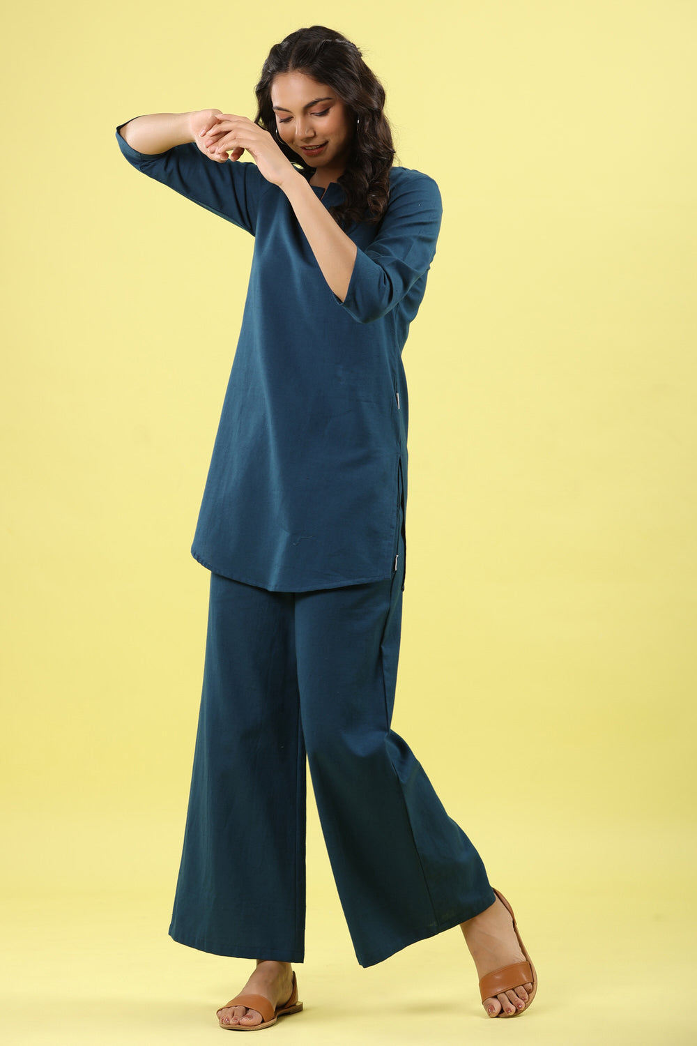 Solid Blue Lounge Pallazo Co-ord Set