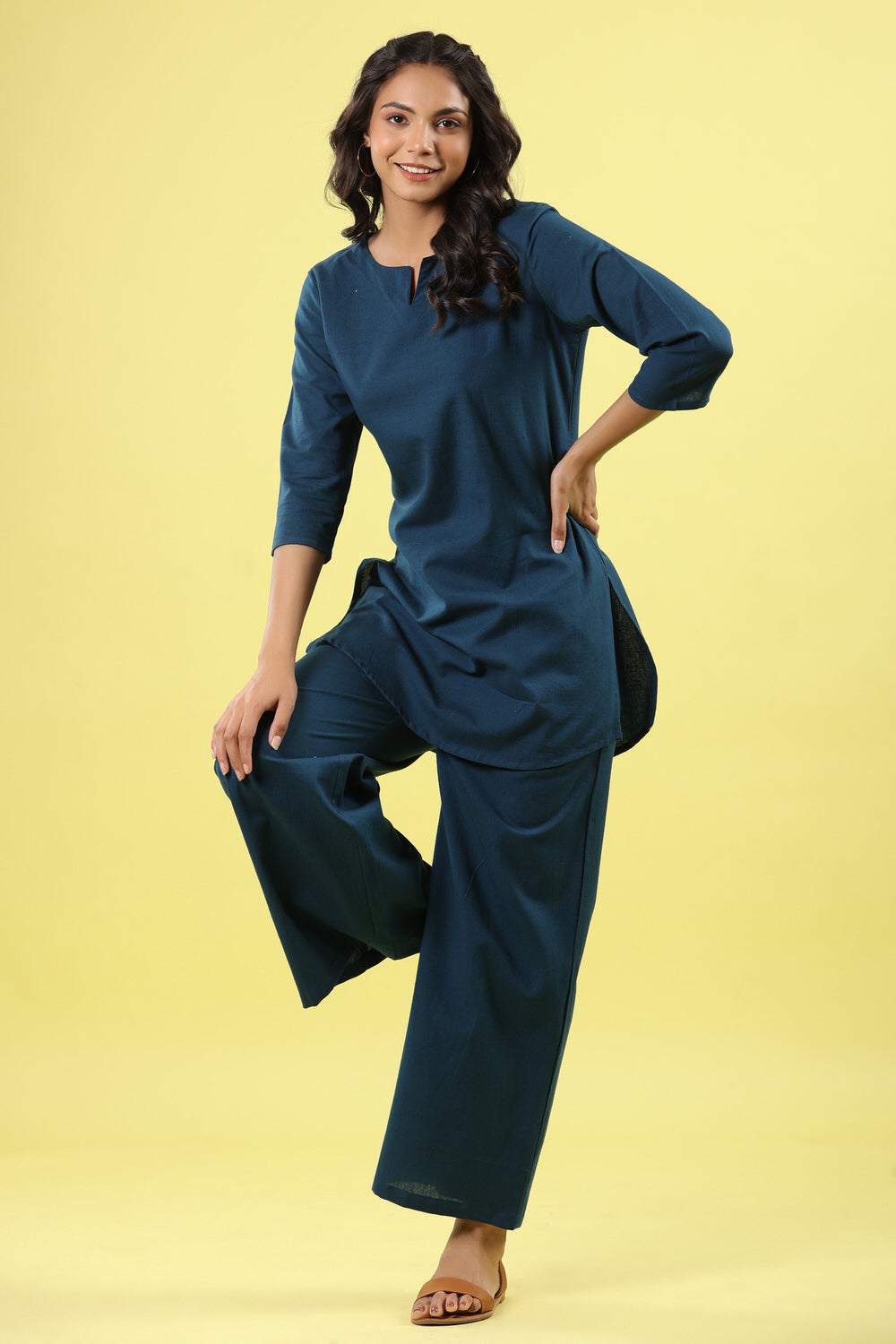 Solid Blue Lounge Pallazo Co-ord Set
