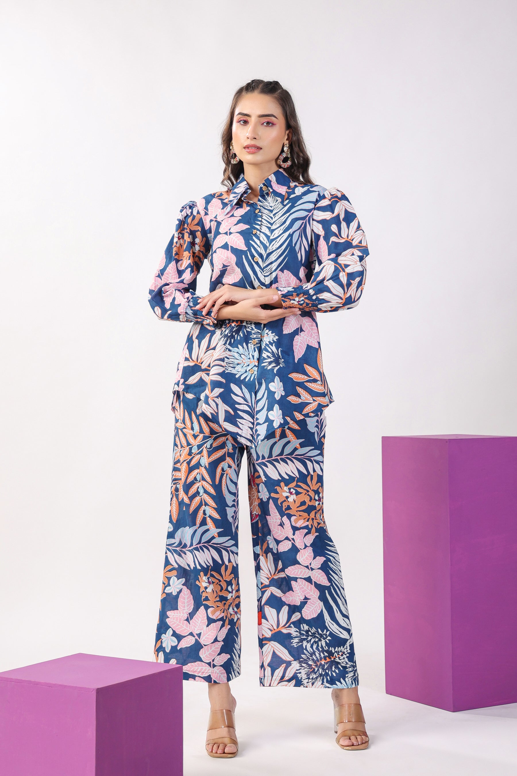 Leaves on Indigo Lounge Cotton Co-ord Set