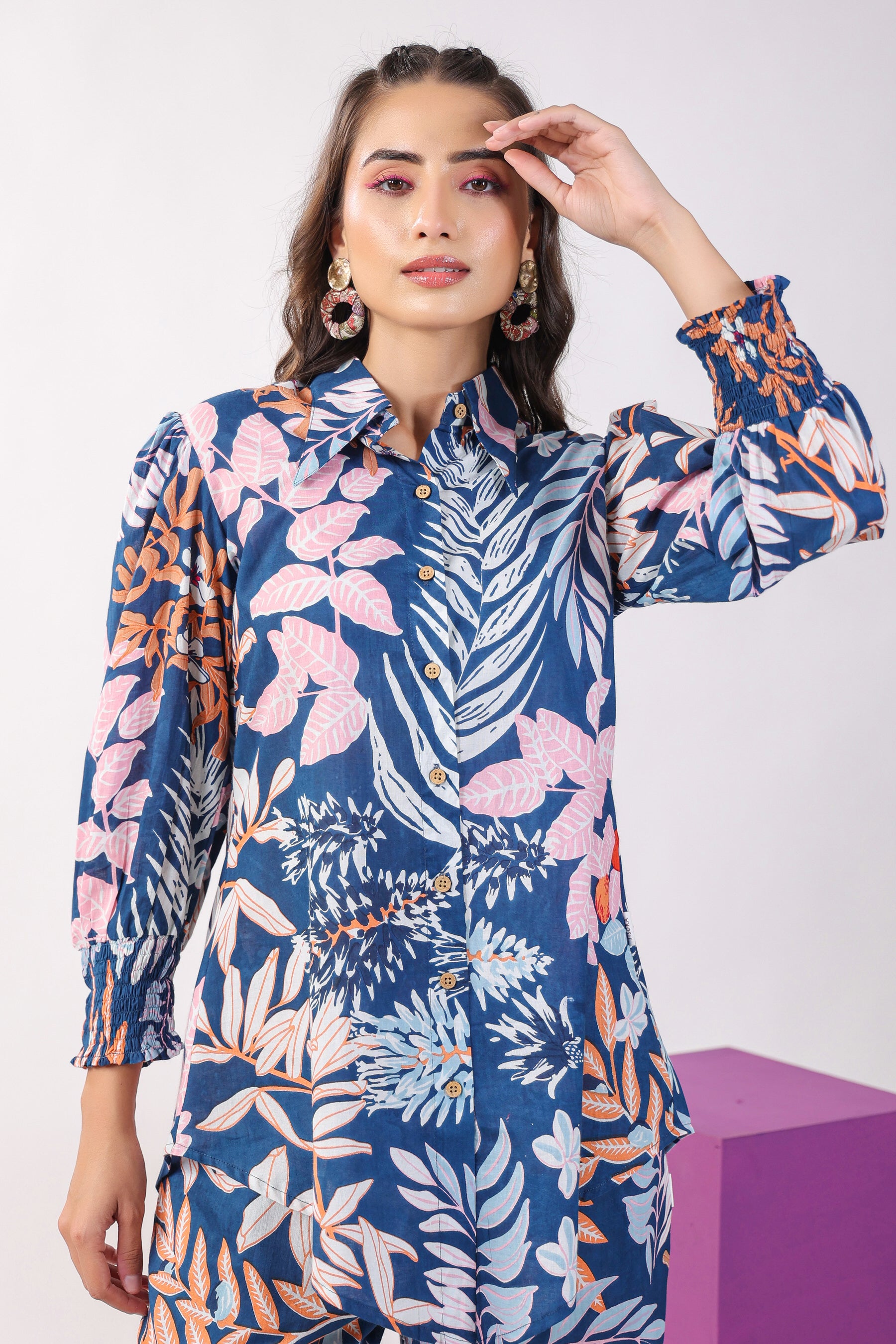 Leaves on Indigo Lounge Cotton Co-ord Set