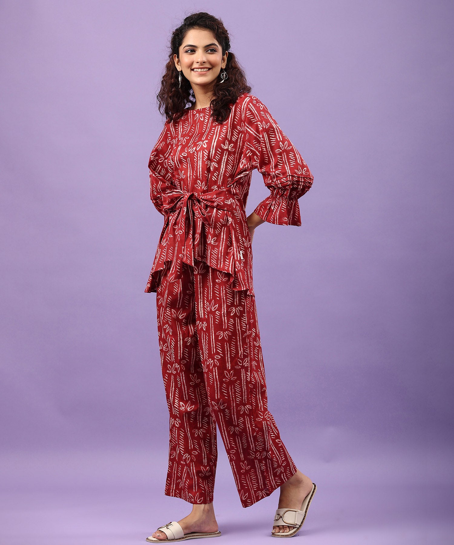 Bloom Maroon Cotton Front Tie-up Co-ord Set