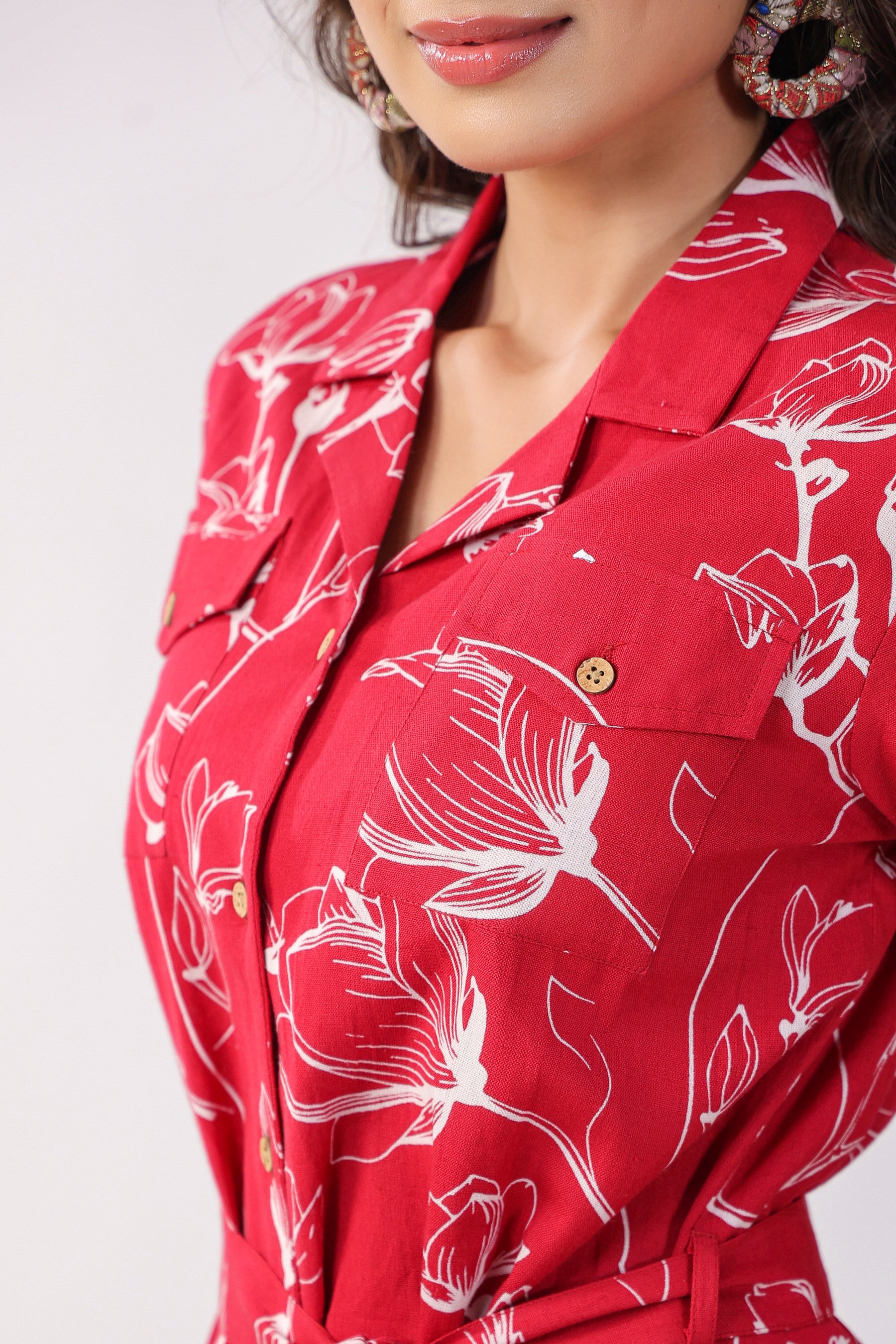 Flowing Jaal on Maroon Cotton Flex Loungewear Top Set