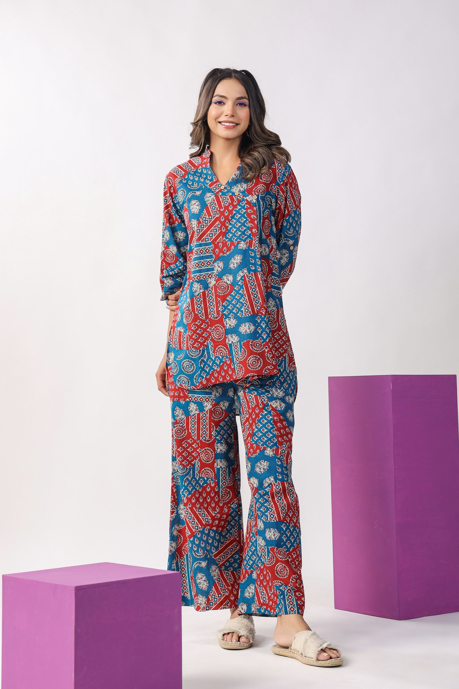 Patch Print on Lounge Cotton Co-ord Set