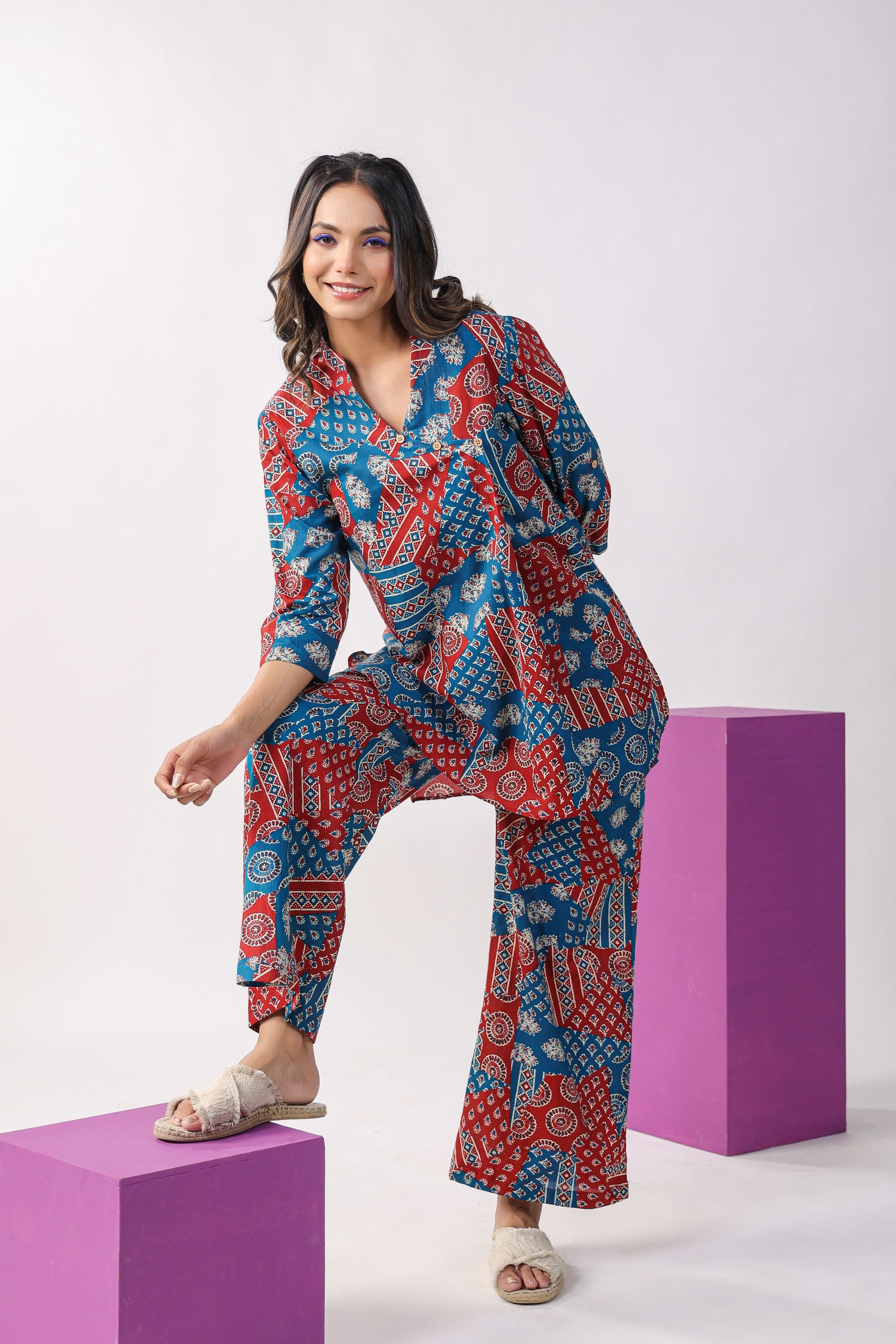 Patch Print on Lounge Cotton Co-ord Set