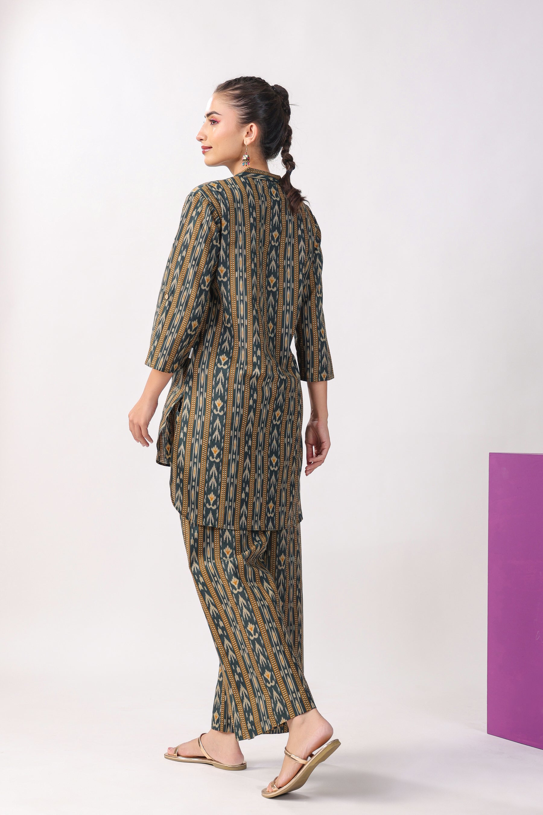 Ikat Stripes on Green Cotton Co-ord Set