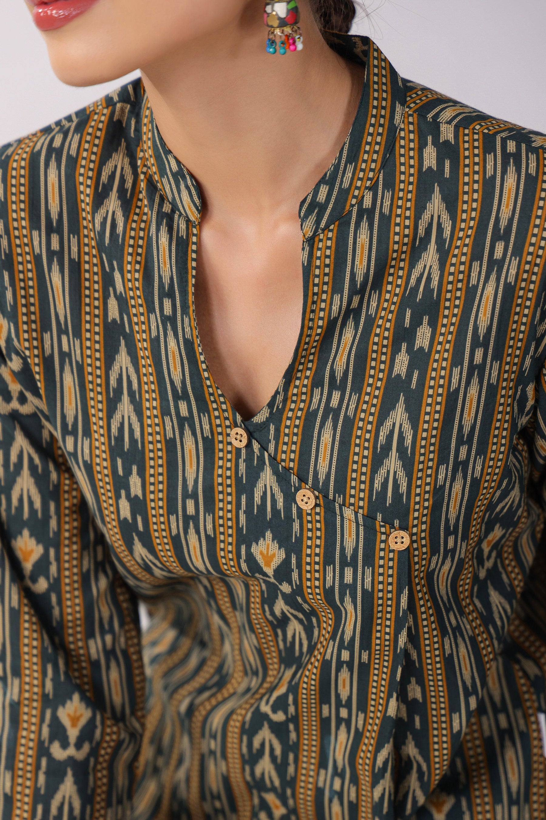 Ikat Stripes on Green Cotton Co-ord Set