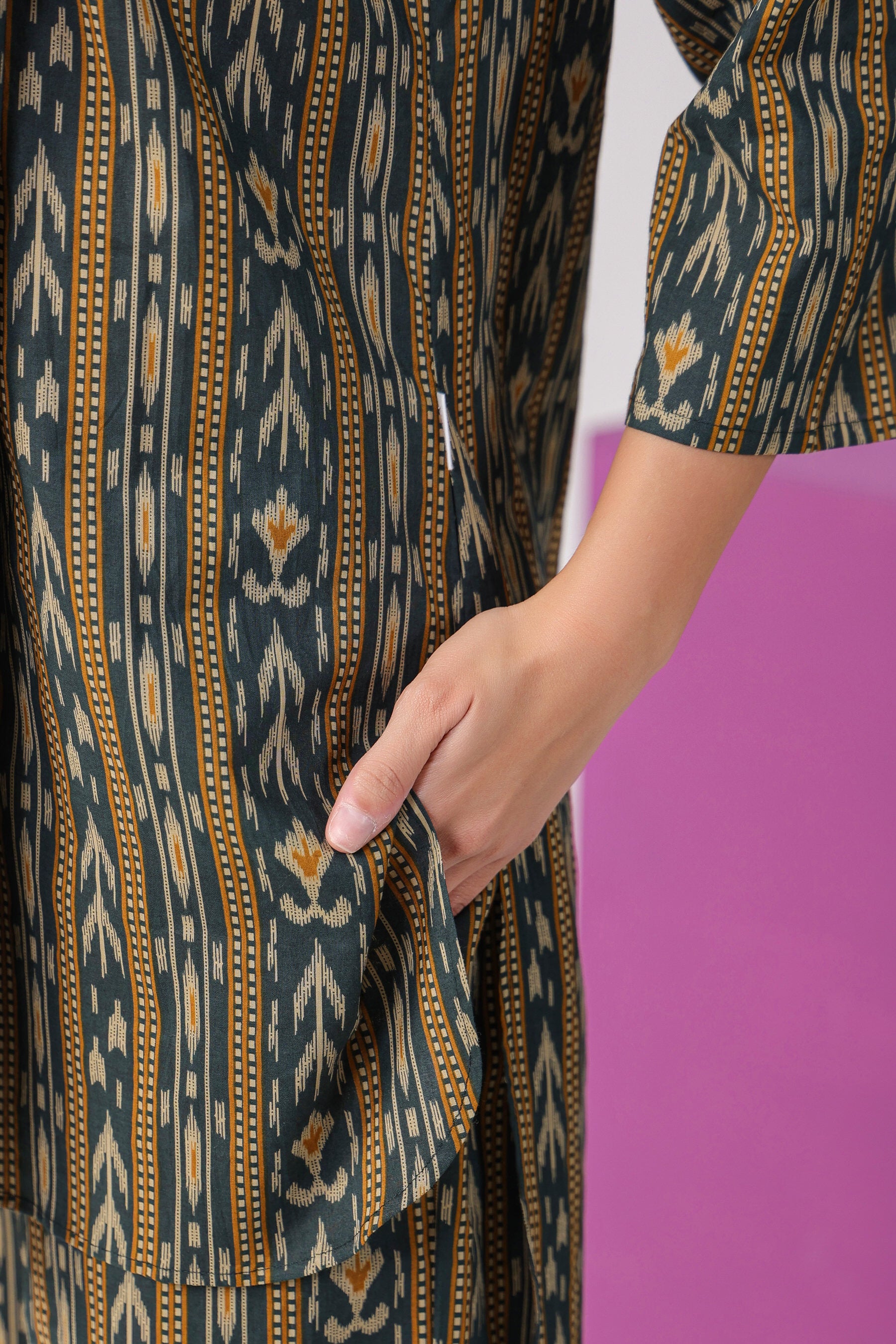 Ikat Stripes on Green Cotton Co-ord Set