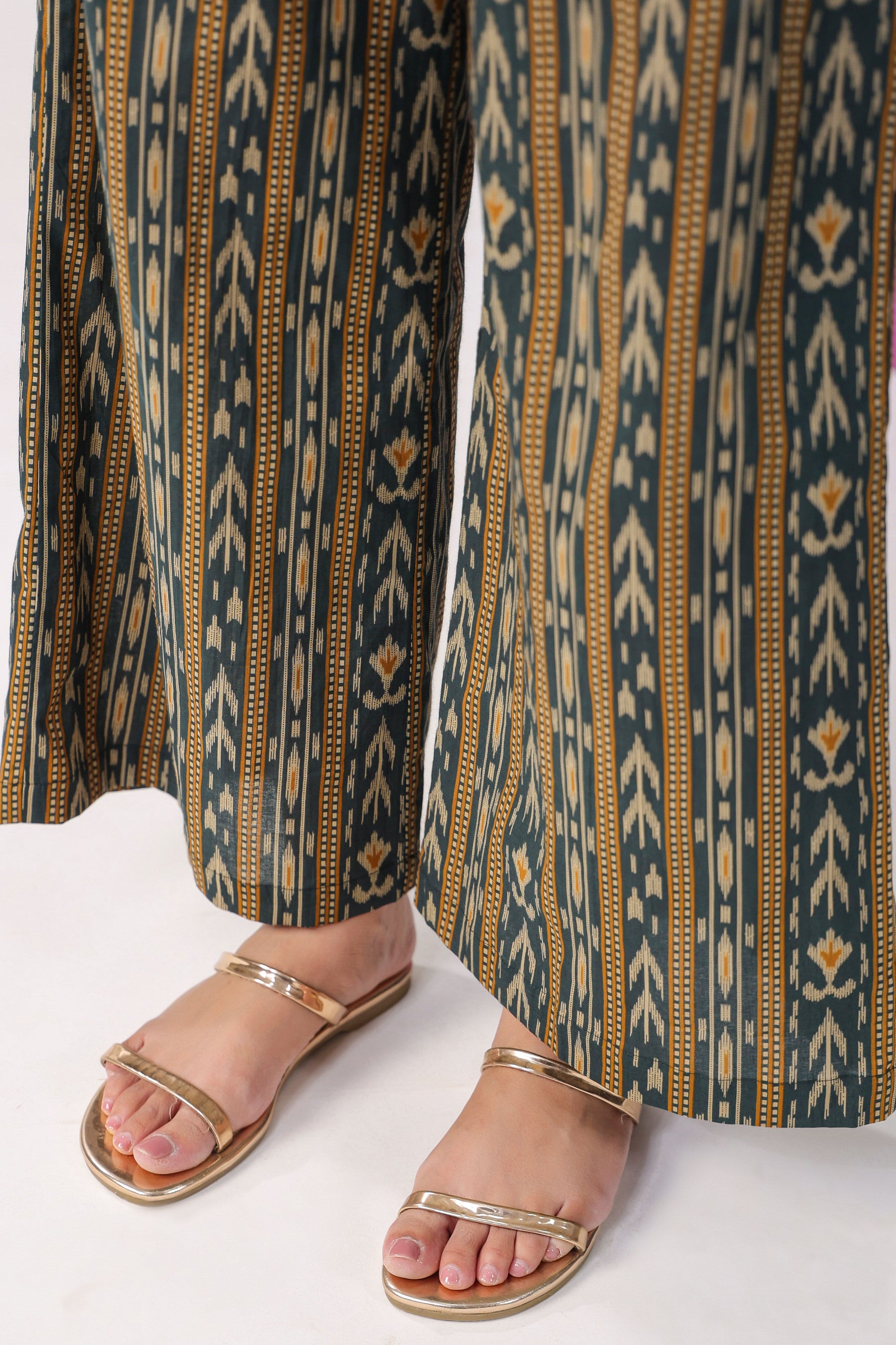 Ikat Stripes on Green Cotton Co-ord Set